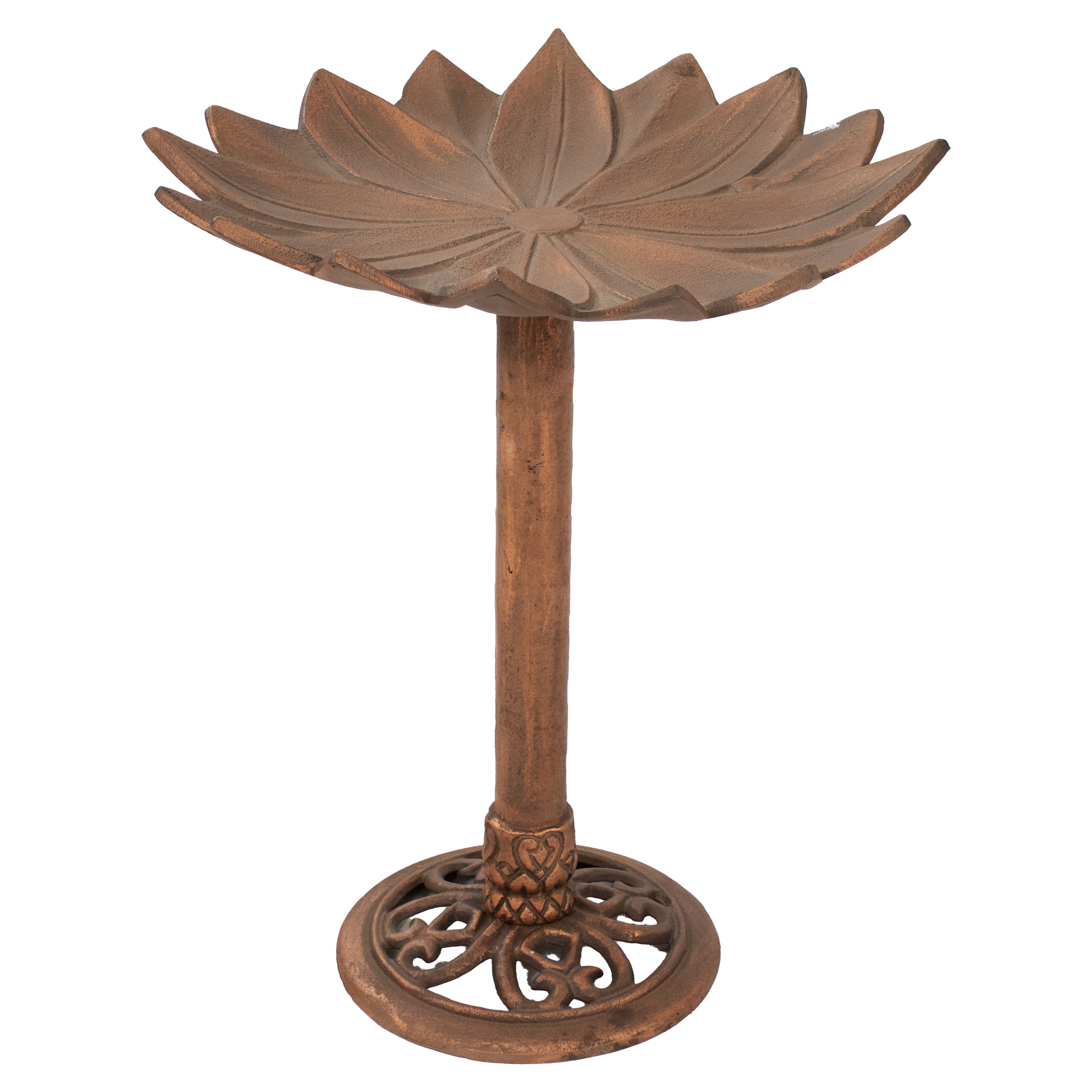 Garden Lotus Cast Aluminum Bird Bath - Copper Patina