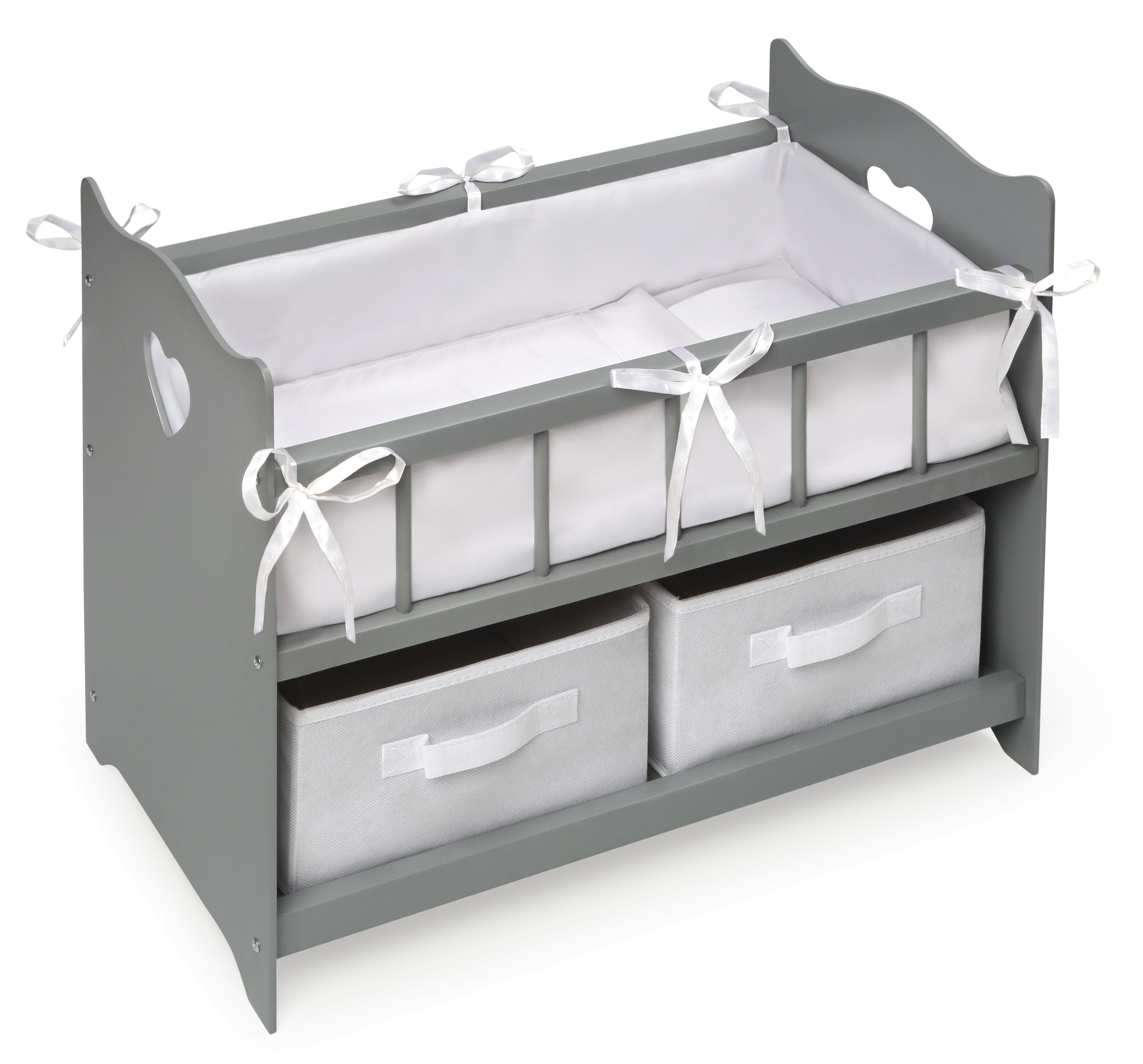 Doll Crib with Two Baskets and Free Personalization Kit - Executive Gray
