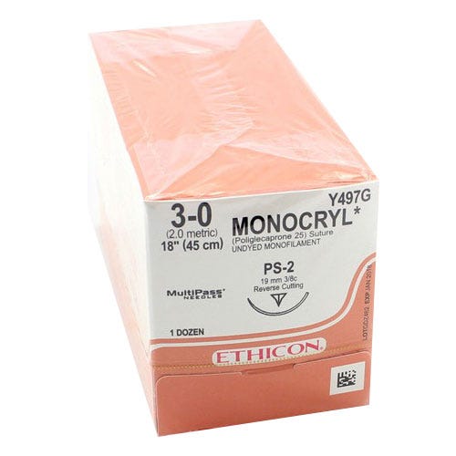 MONOCRYL® Undyed Monofilament Sutures, 3-0, PS-2, Precision Point-Reverse Cutting, 18" - 12/Box
