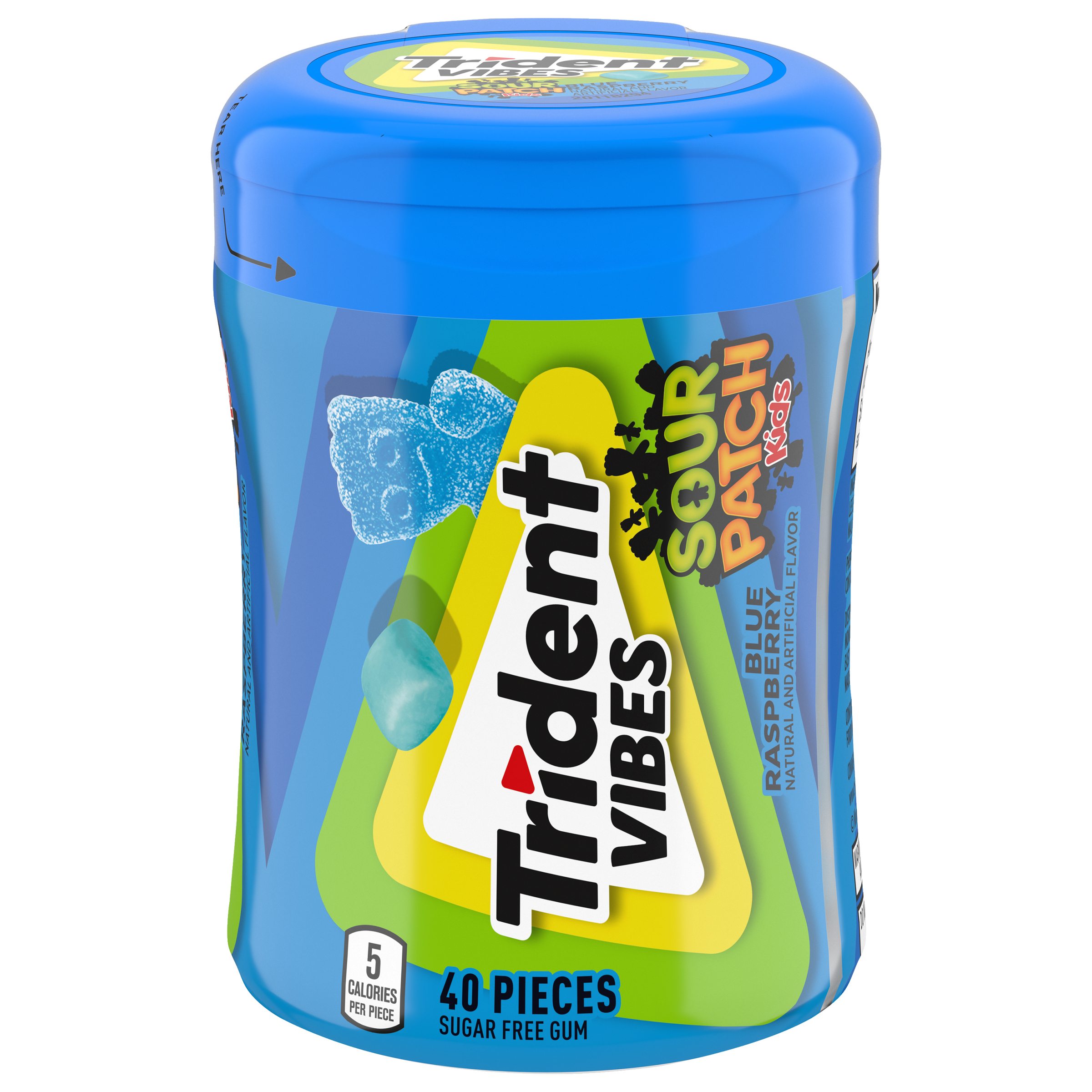 Trident Vibes SOUR PATCH KIDS Blue Raspberry Sugar Free Gum, 40 Piece Bottle-0