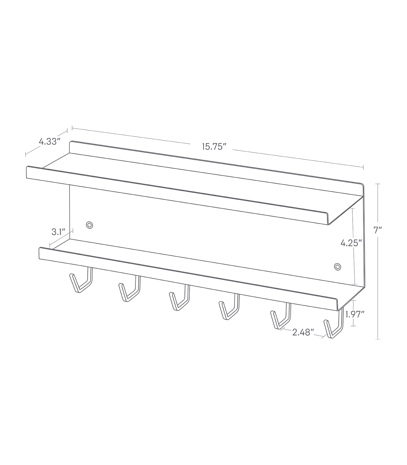 SMART Wall-Mount Cable and Router Storage Rack. 15.75 inches long, 7 inches tall, 4.33 inches wide.