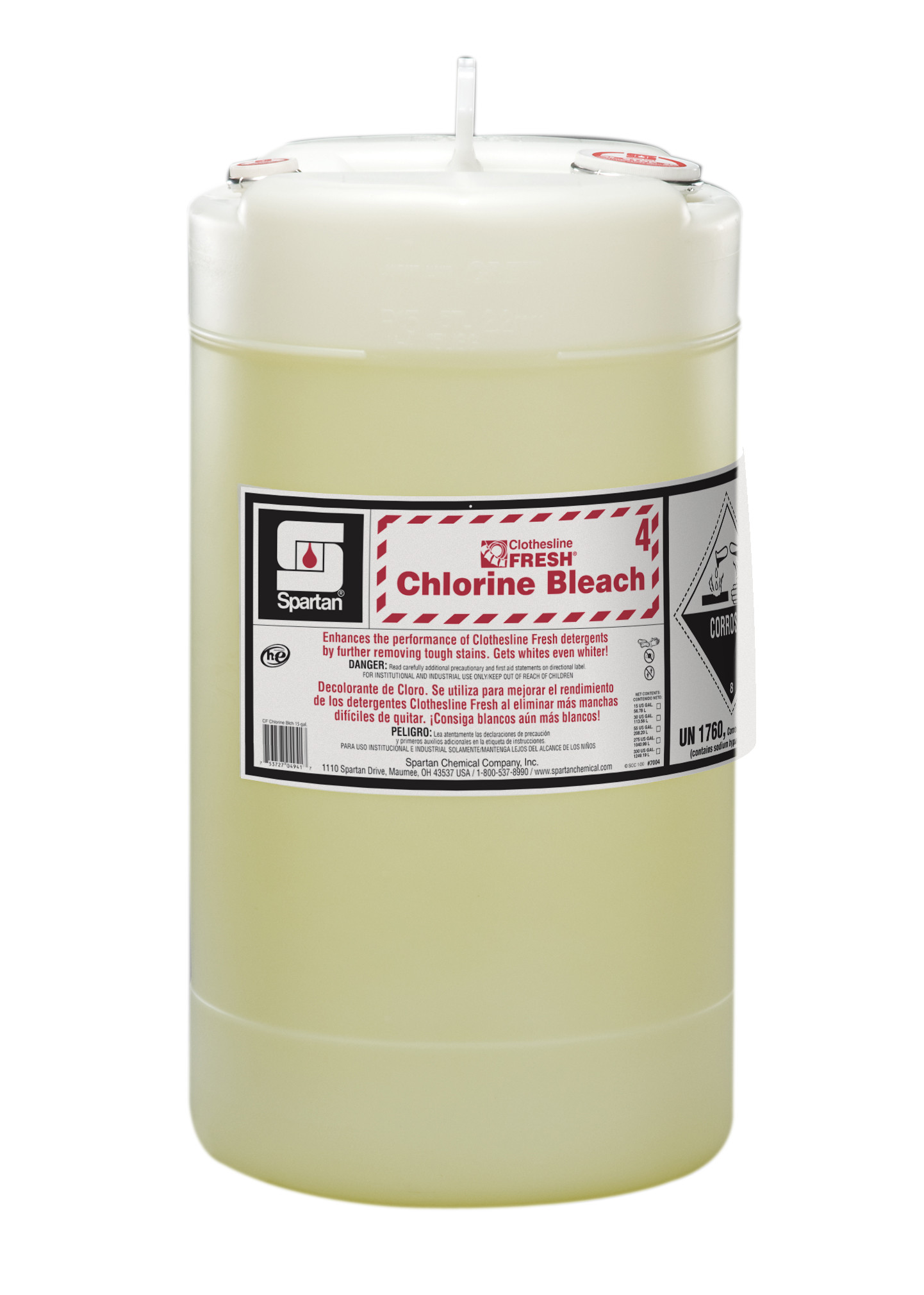 Spartan Chemical Company Clothesline Fresh Chlorine Bleach 4, 15 GAL DRUM