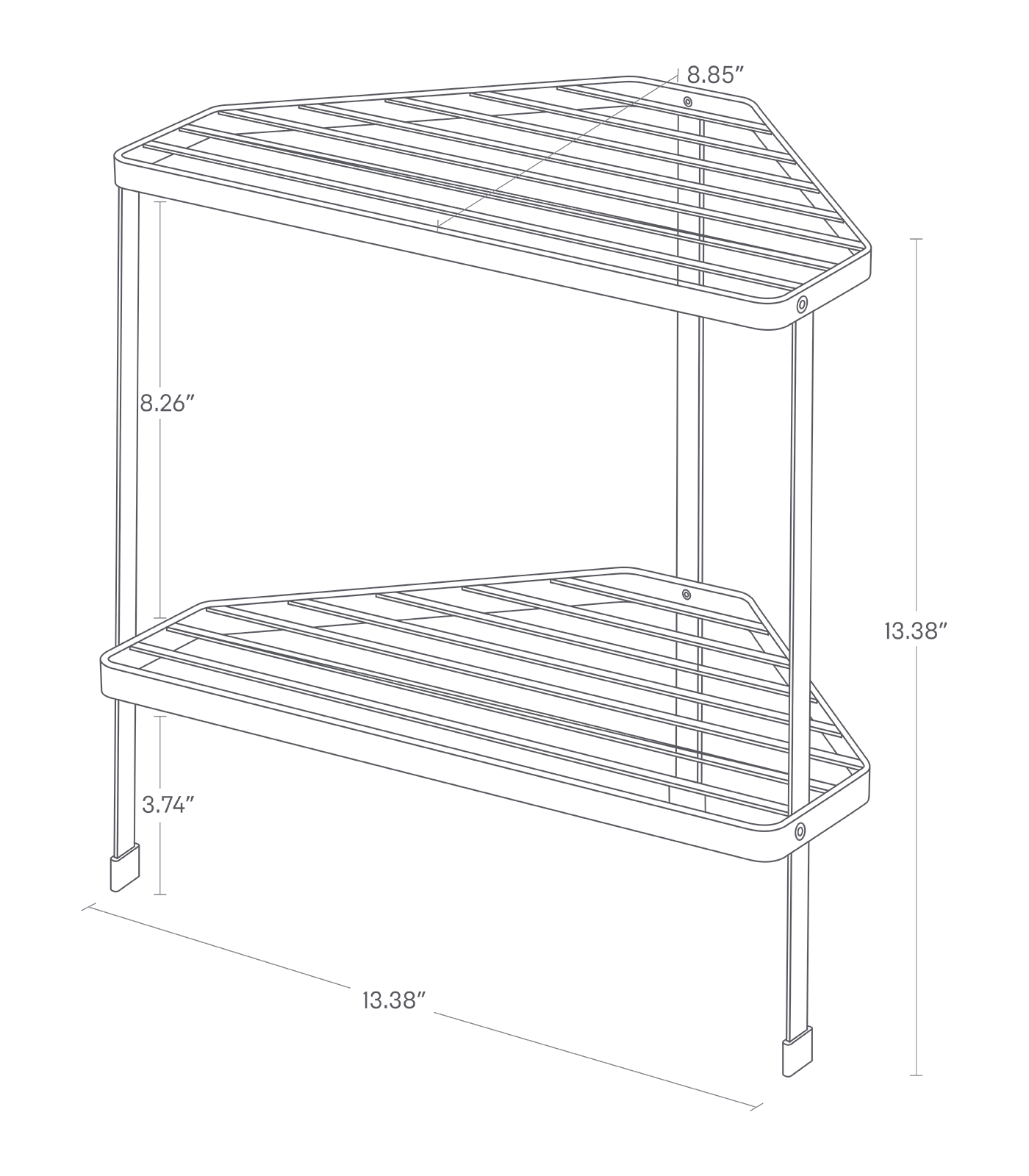 TOWER Corner Riser. Style: Two-Tier. 13.38 inches tall, 13.38 inches long, 8.85 inches wide.