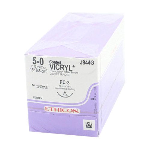 VICRYL® Undyed Braided & Coated Sutures, 5-0, PC-3, Precision Cosmetic-Conventional Cutting PRIME, 18" - 12/Box