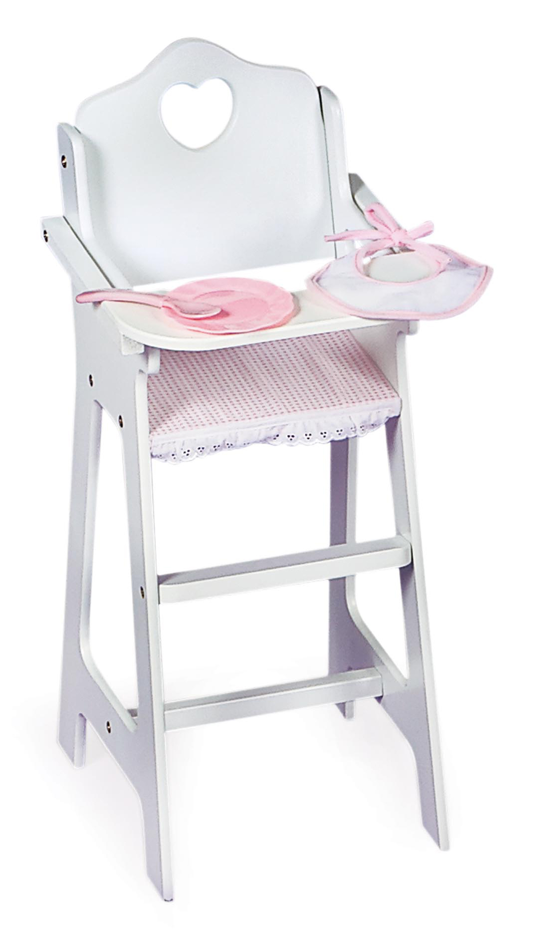Doll High Chair with Accessories and Free Personalization Kit - White/Pink/Gingham