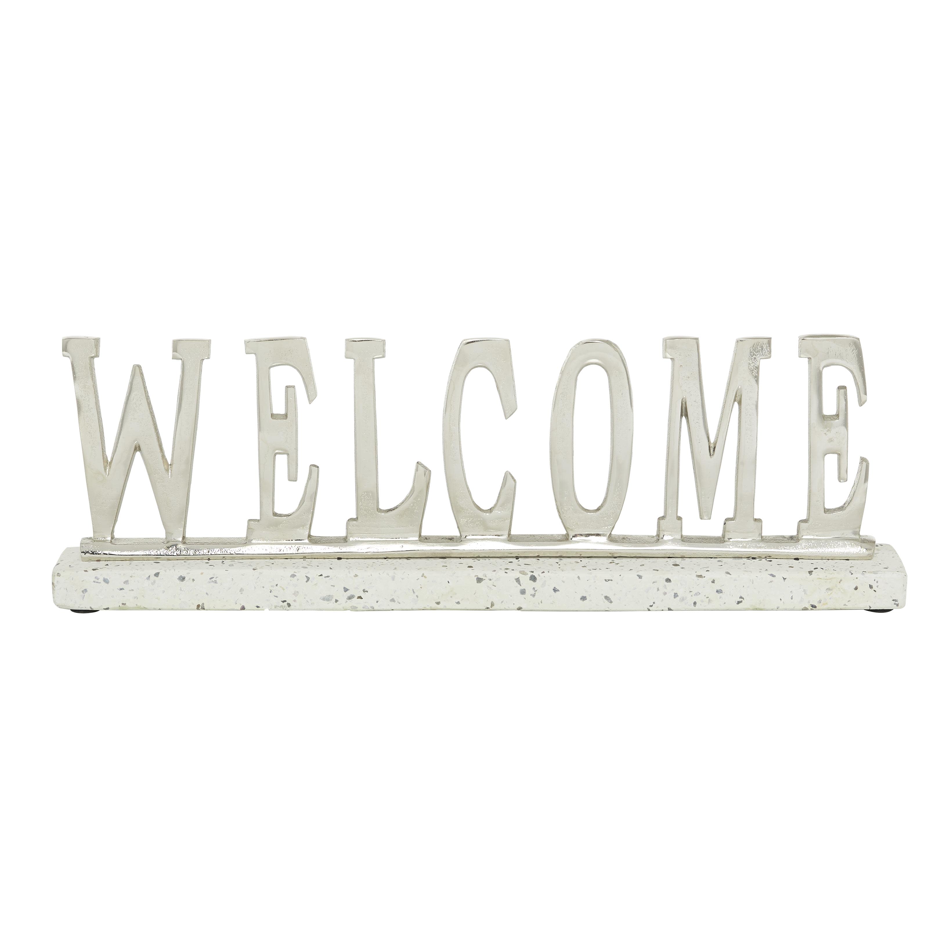 Silver Aluminum Metal  Welcome Decorative Sign, 21" x 2" x 7"