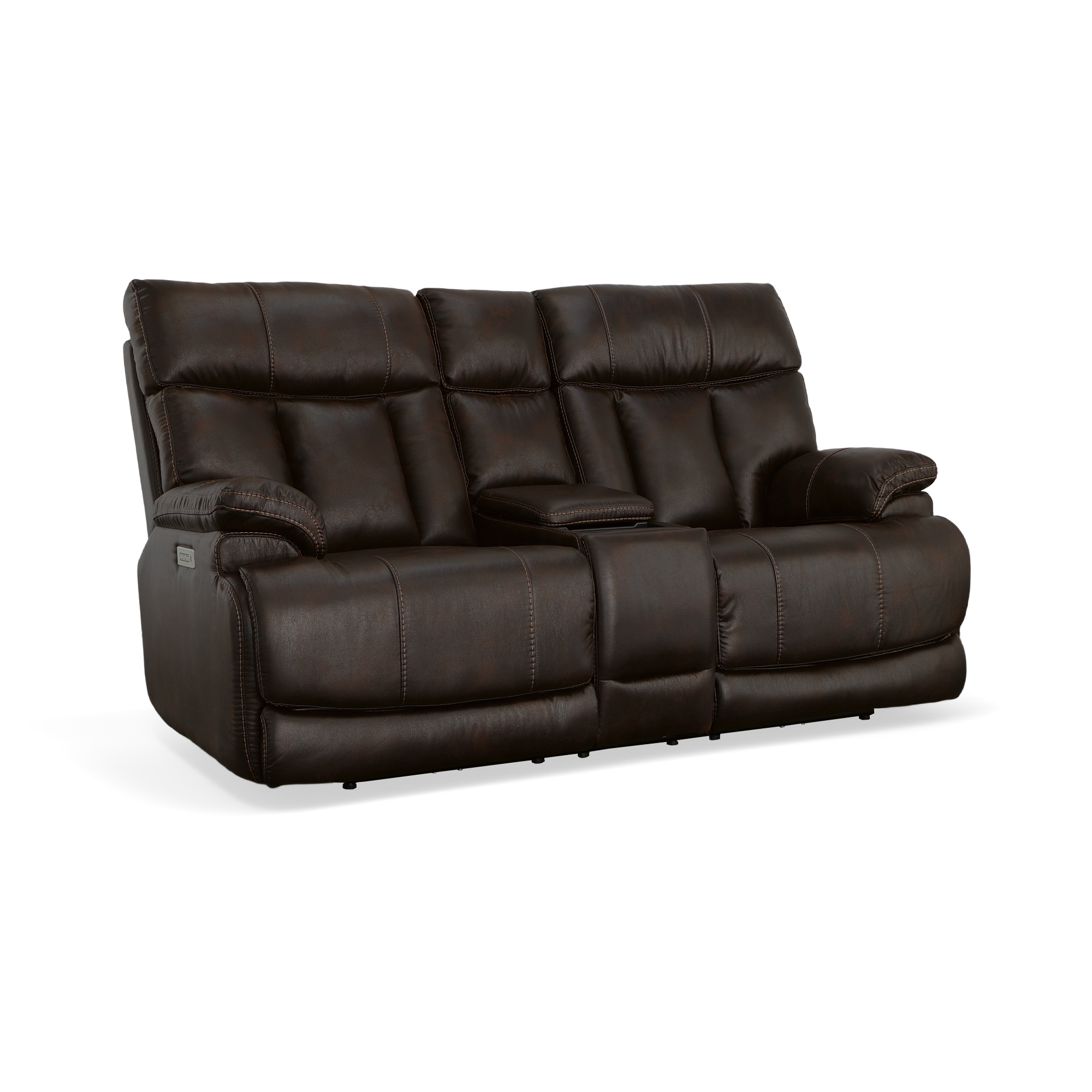 Flexsteel Clive Power Reclining Loveseat with Console, Power Headrests & Lumbar