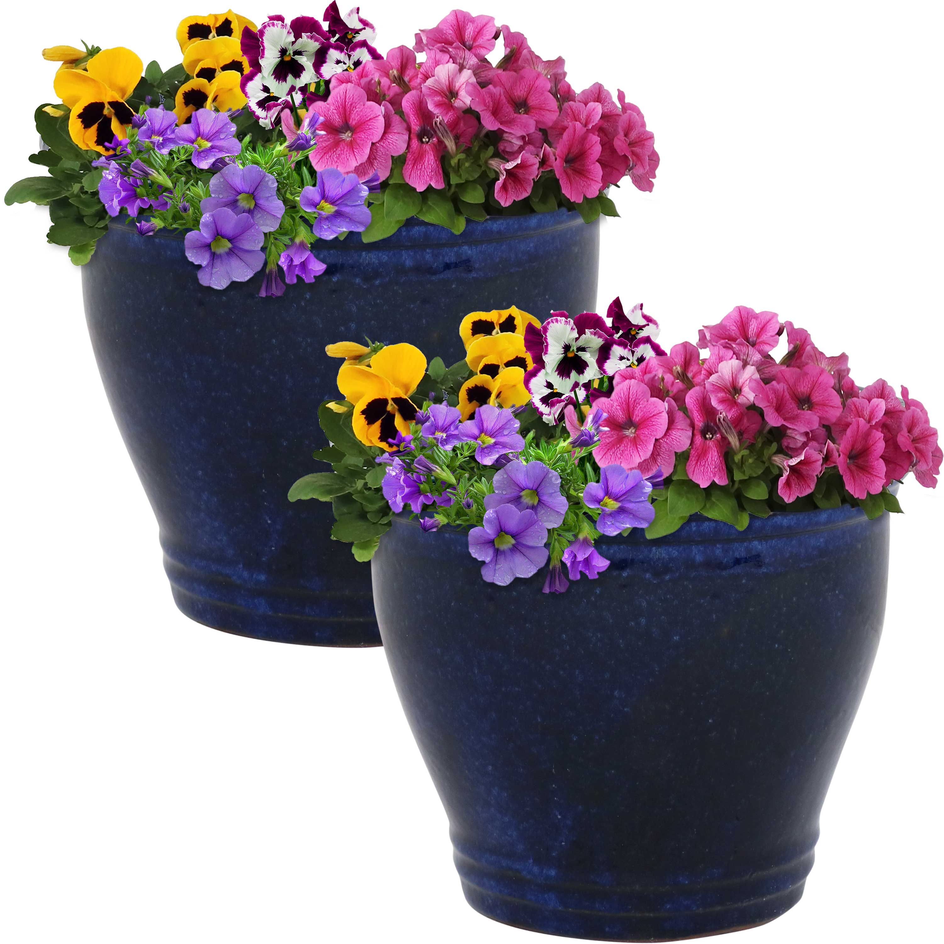 Sunnydaze Studio Ceramic Indoor/Outdoor Planter - Imperial Blue - 11-Inch - Set of 2