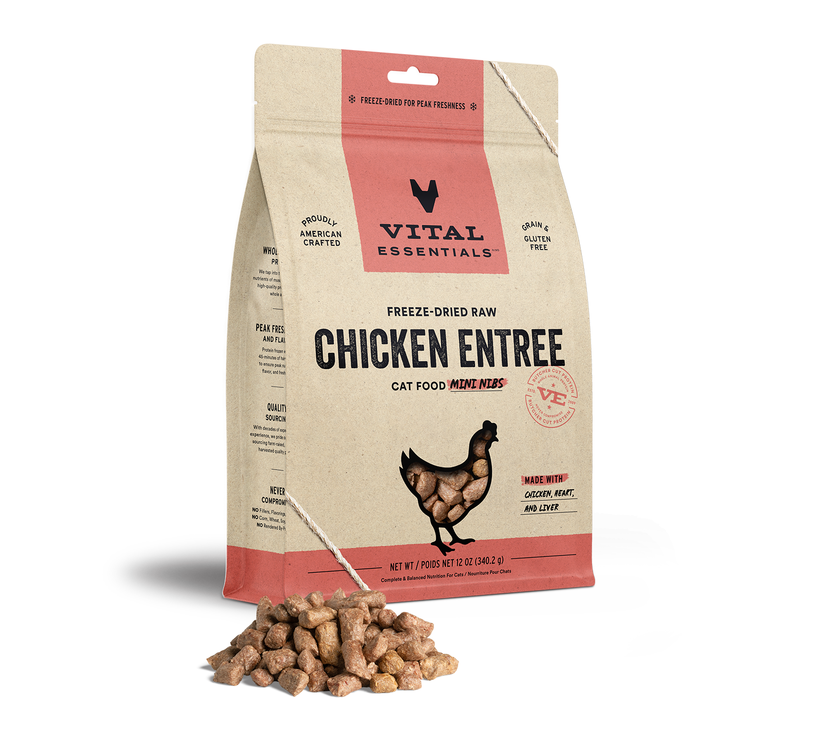 Vital Essentials Freeze-Dried Raw Chicken Entree Cat Food Mini Nibs, 12 oz - Healing/First Aid