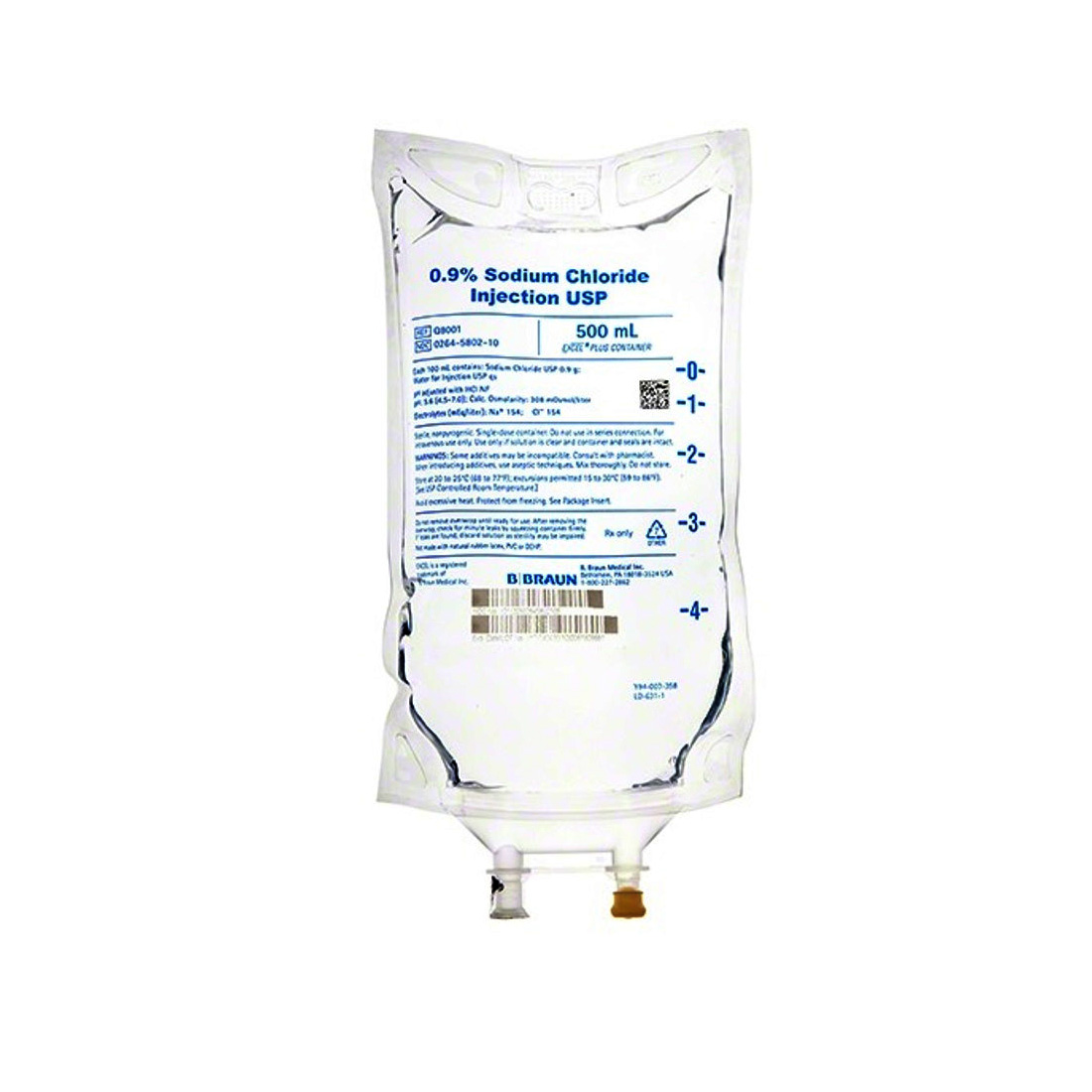 B Braun 0.9% Sodium Chloride 500ml Plastic Bag for Injection- 24/Case