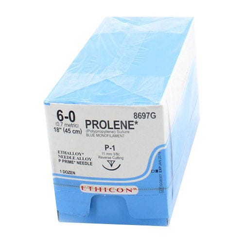 PROLENE® Polypropylene Blue Monofilament Sutures, 6-0, P-1, Precision Point-Reverse Cutting, 18" - 12/Box