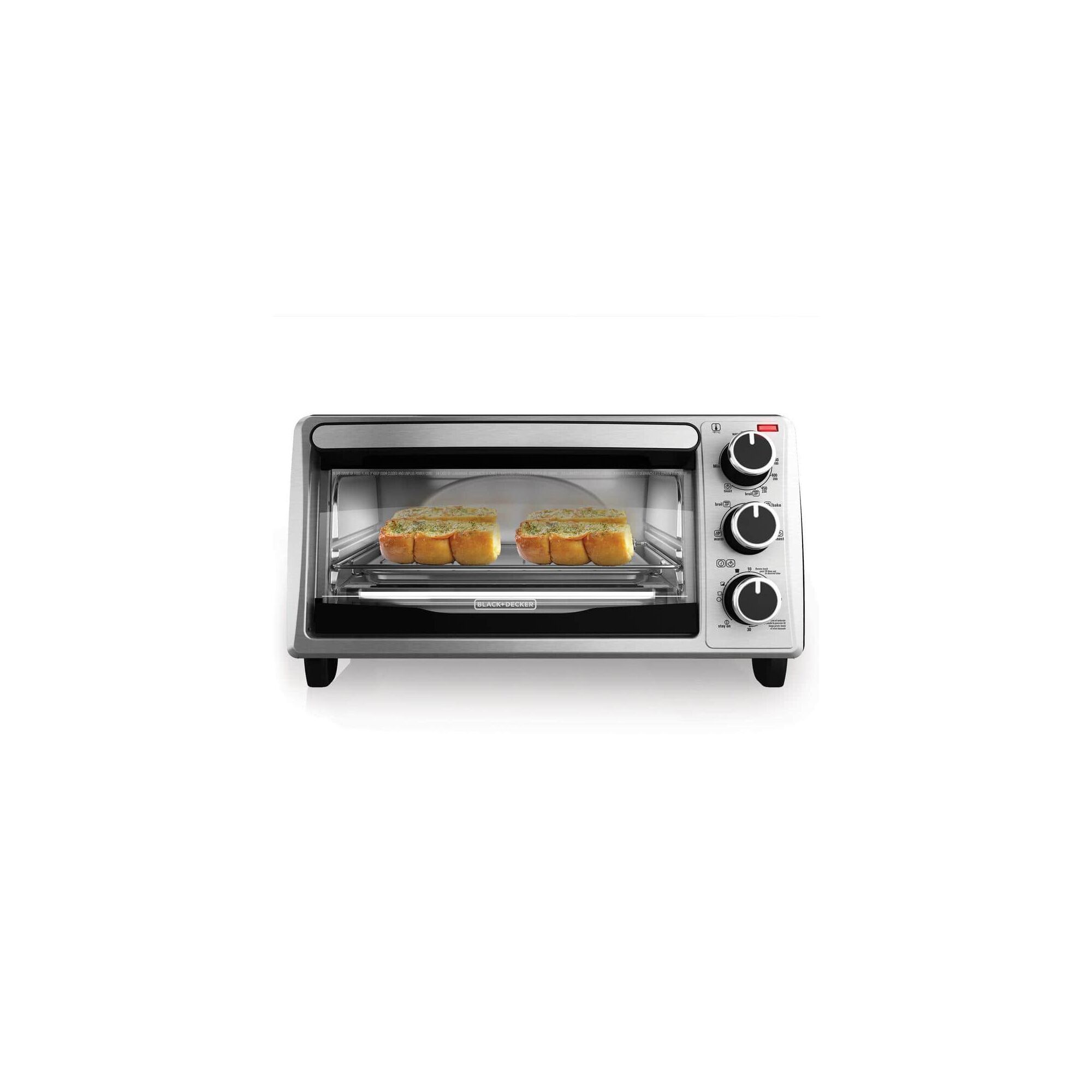 4-Slice Toaster Oven cooking garlic bread.