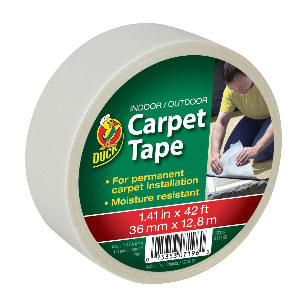 Duck® Brand Indoor/Outdoor Carpet Tape - White, 1.41 in. x 42 ft. Image