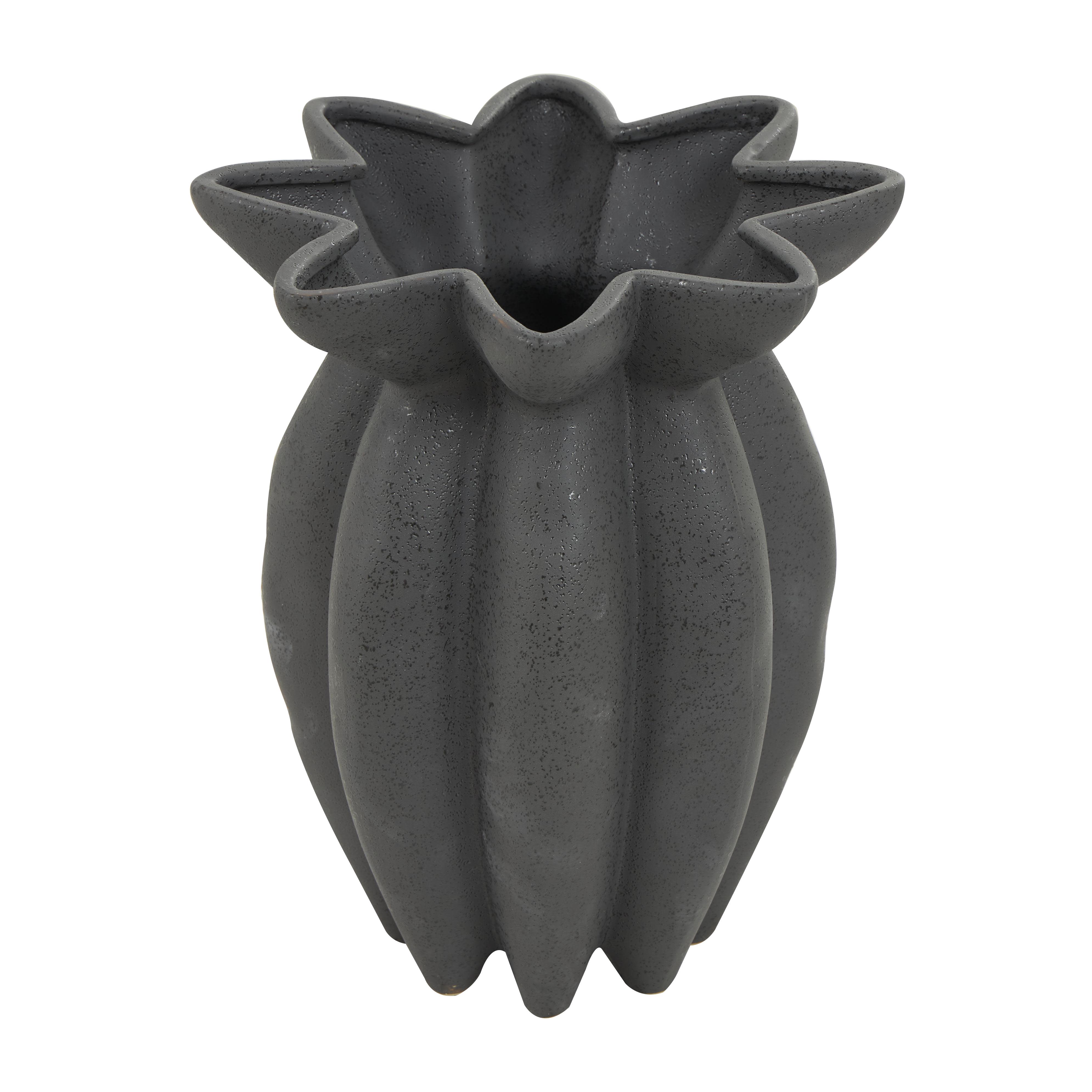 Black Ceramic  Speckle Textured Decorative Vase with Tulip Style Opening, 9" x 9" x 12"
