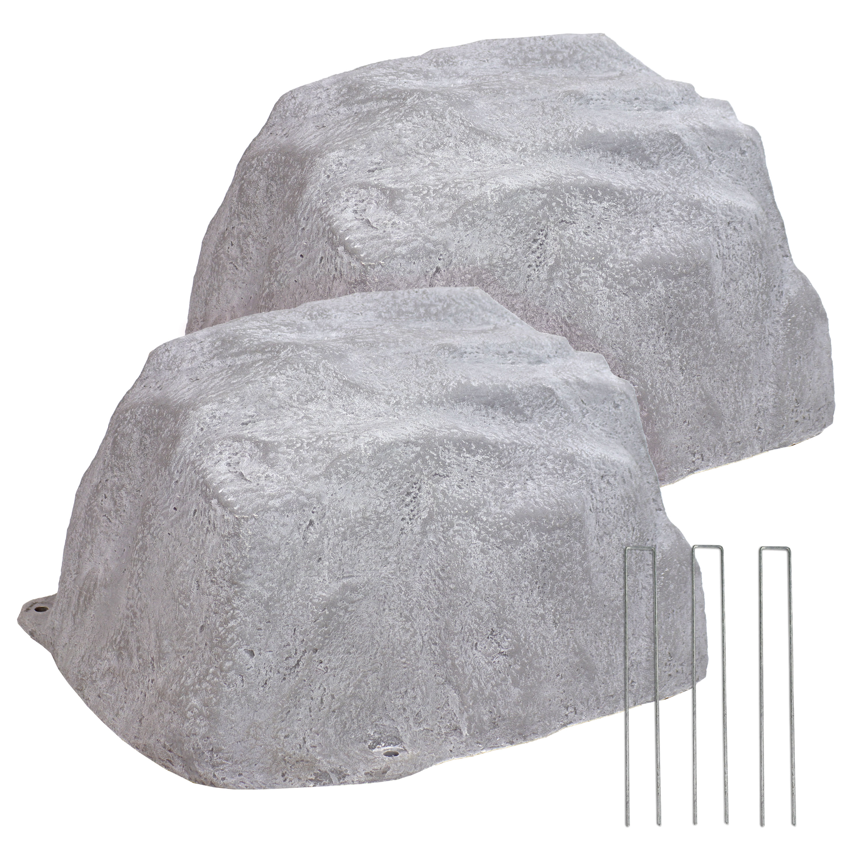 Polyresin Low-Profile Landscape Rock with Stakes - Gray - 2-Pack