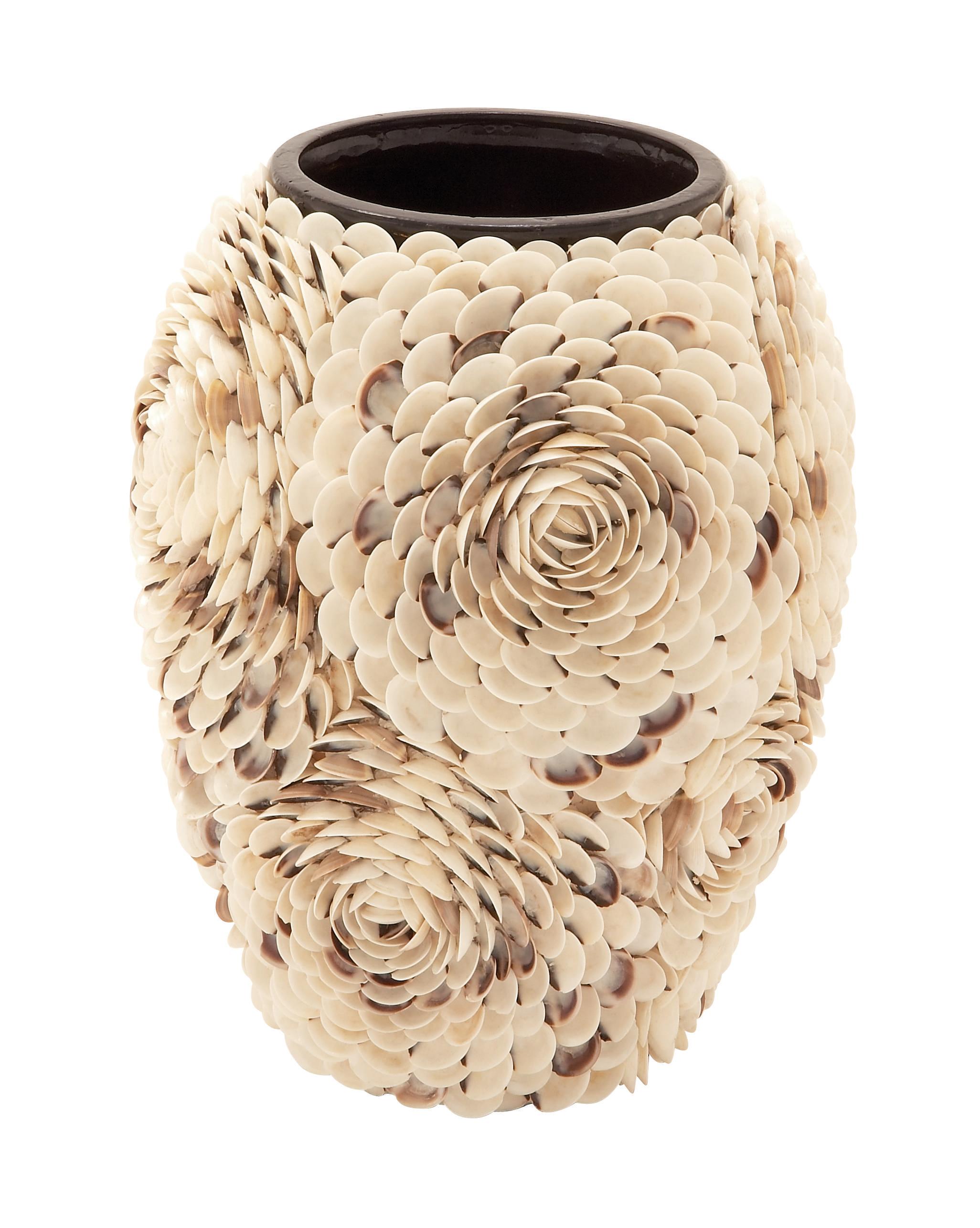 Beige Mussel shell Coastal Vase, 17" x 13" x 13"