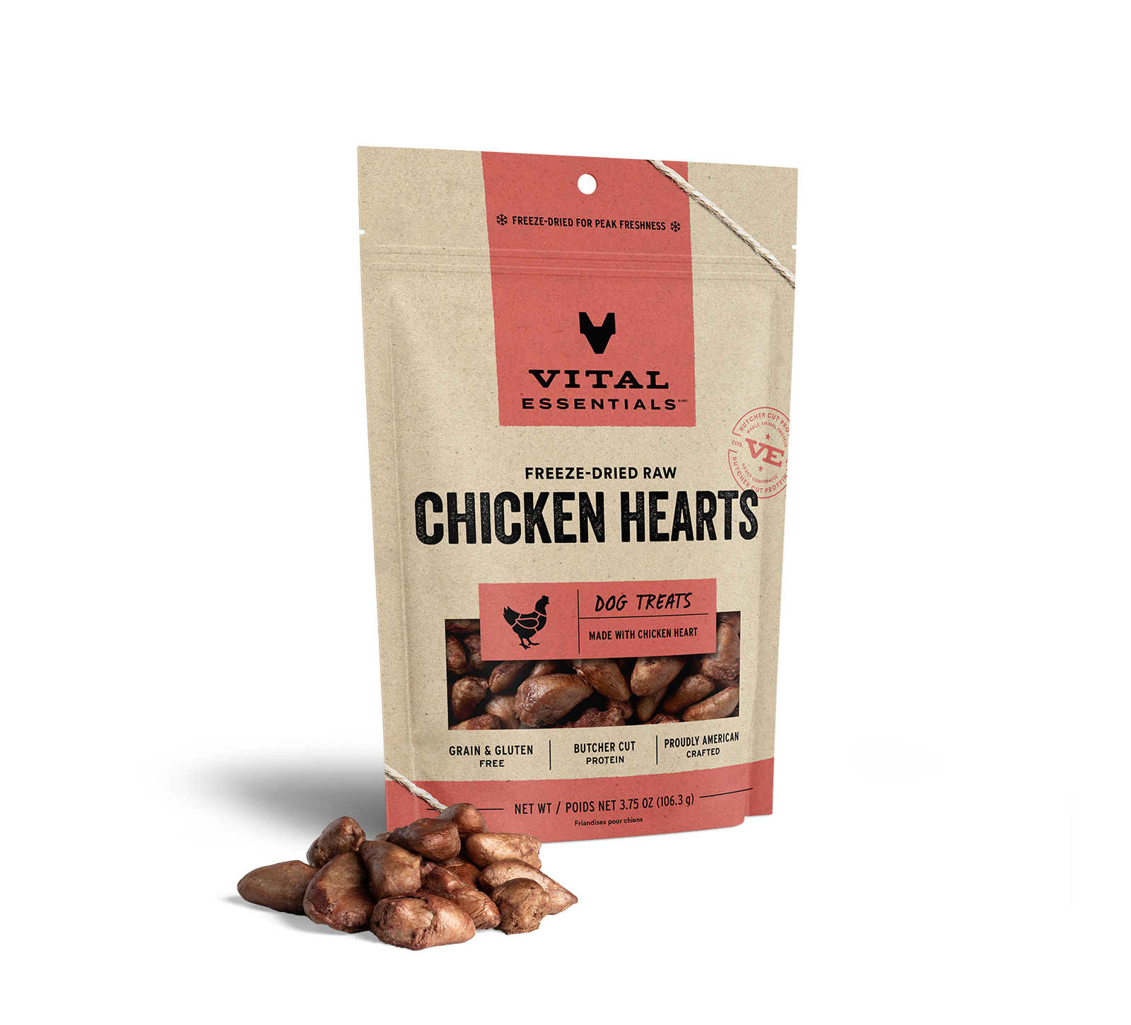 Vital Essentials Freeze-Dried Chicken Hearts Dog Treats, 3.75 oz - Treats