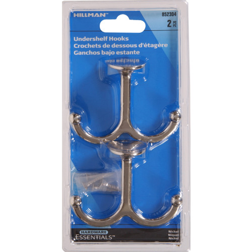 Hardware Essentials Under Shelf Coat Hook Nickel 2 Pack