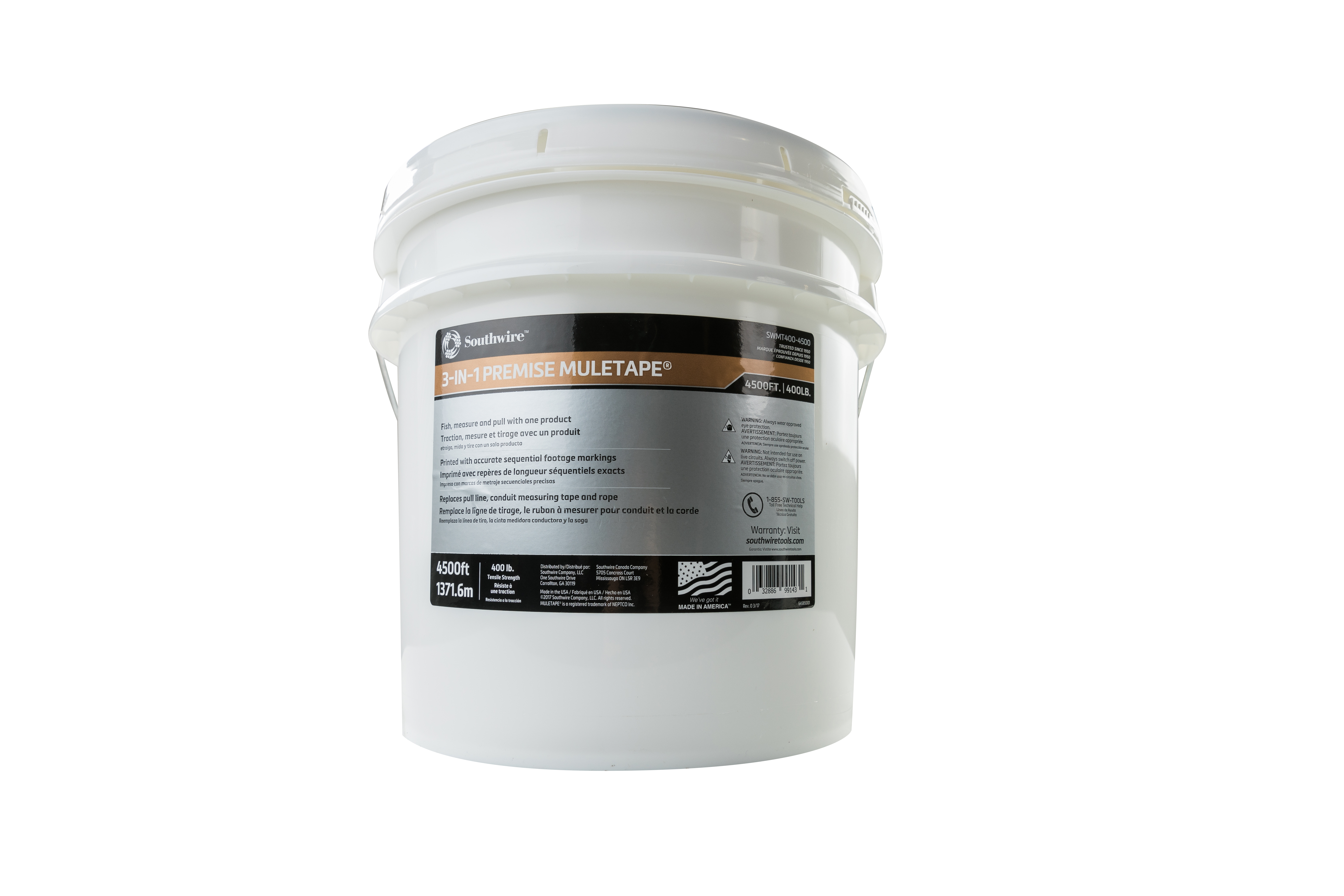 Product image for Southwire SWMT400-4500P (64585001) QUIKtape™ Conduit Pulling Tape, 1/4" x 4500ft Bucket, 400lb Tensile Strength