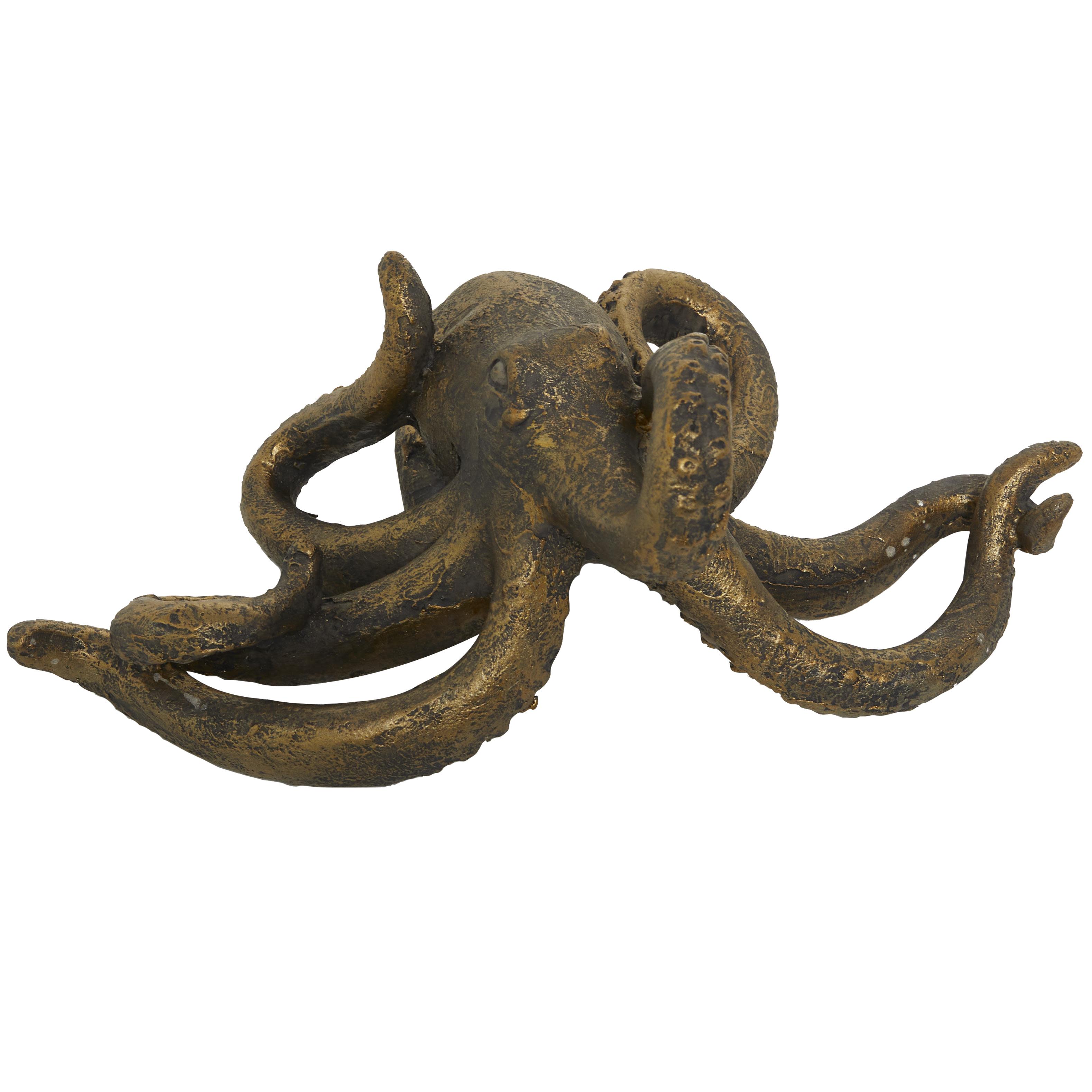 (4 pcs )Black Polystone Octopus Decorative Sculpture with Long Tentacles and Suctions Detailing, 11" x 7" x 5"