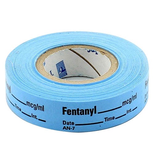 Fentanyl Labels, Light Blue, Perforated Tape Style - 333/Roll