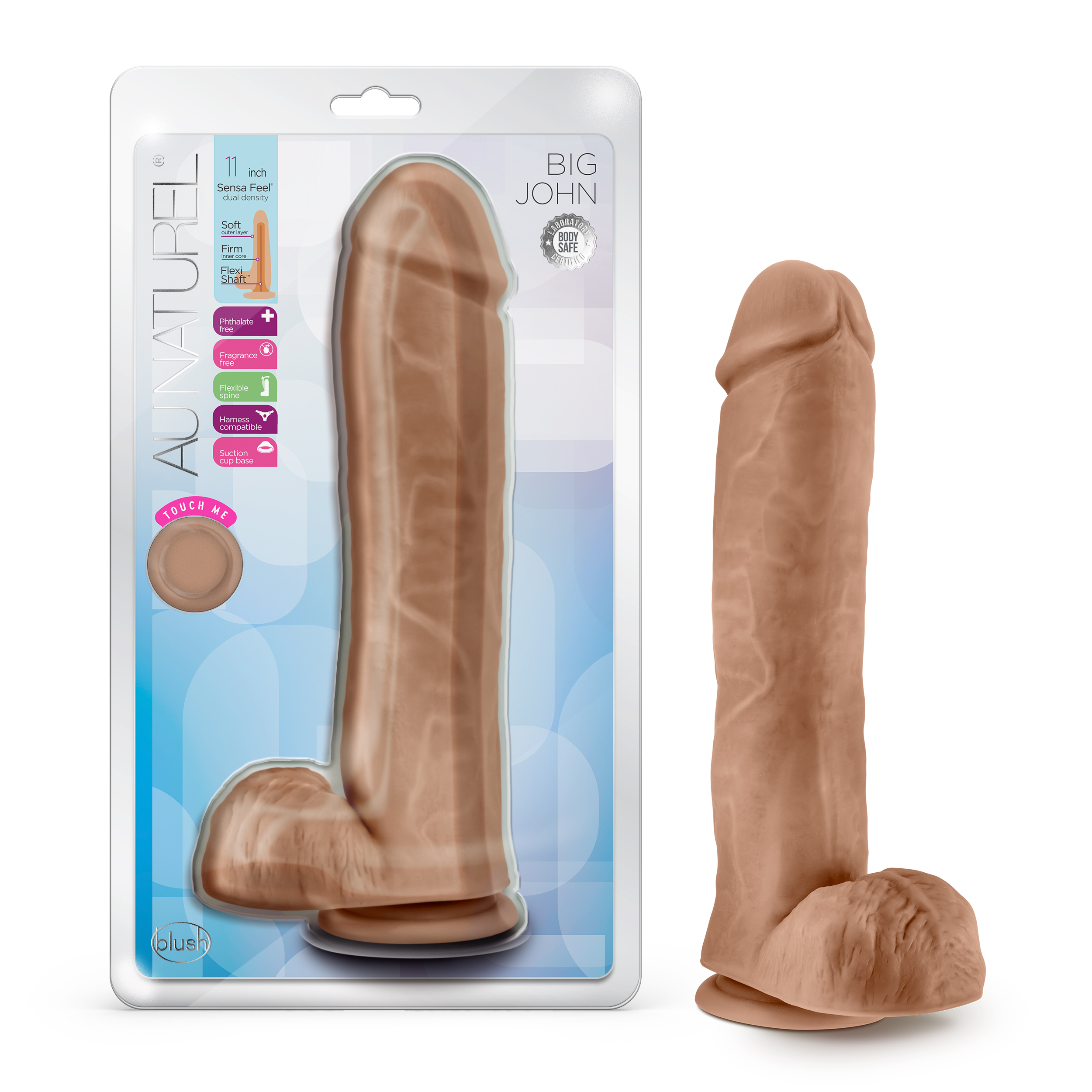 Blush Au Naturel Big John Realistic Mocha 11.5-Inch Long Dildo With Balls & Suction Cup Base