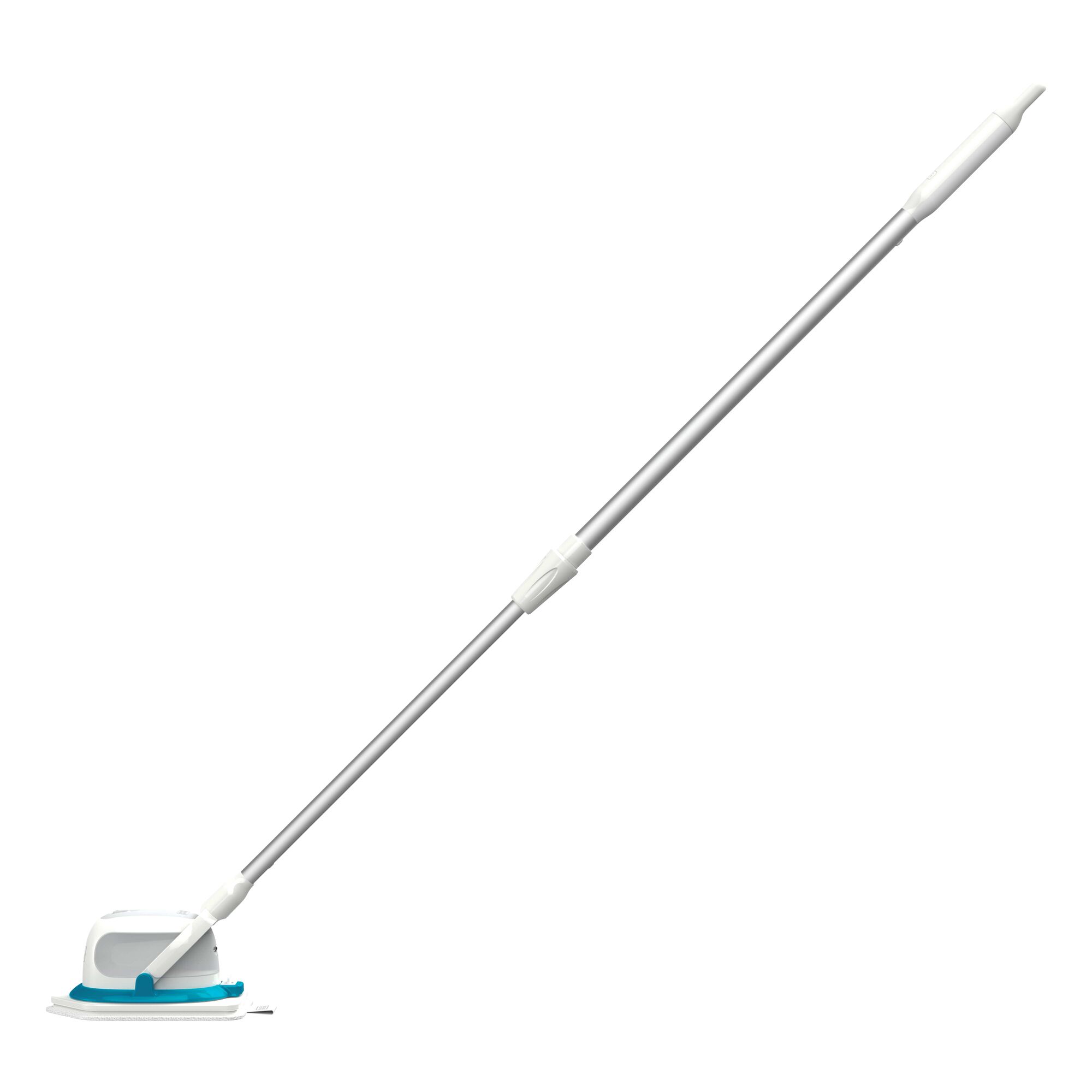 Profile of scumbuster pro rechargeable powered scrubber with extension pole.