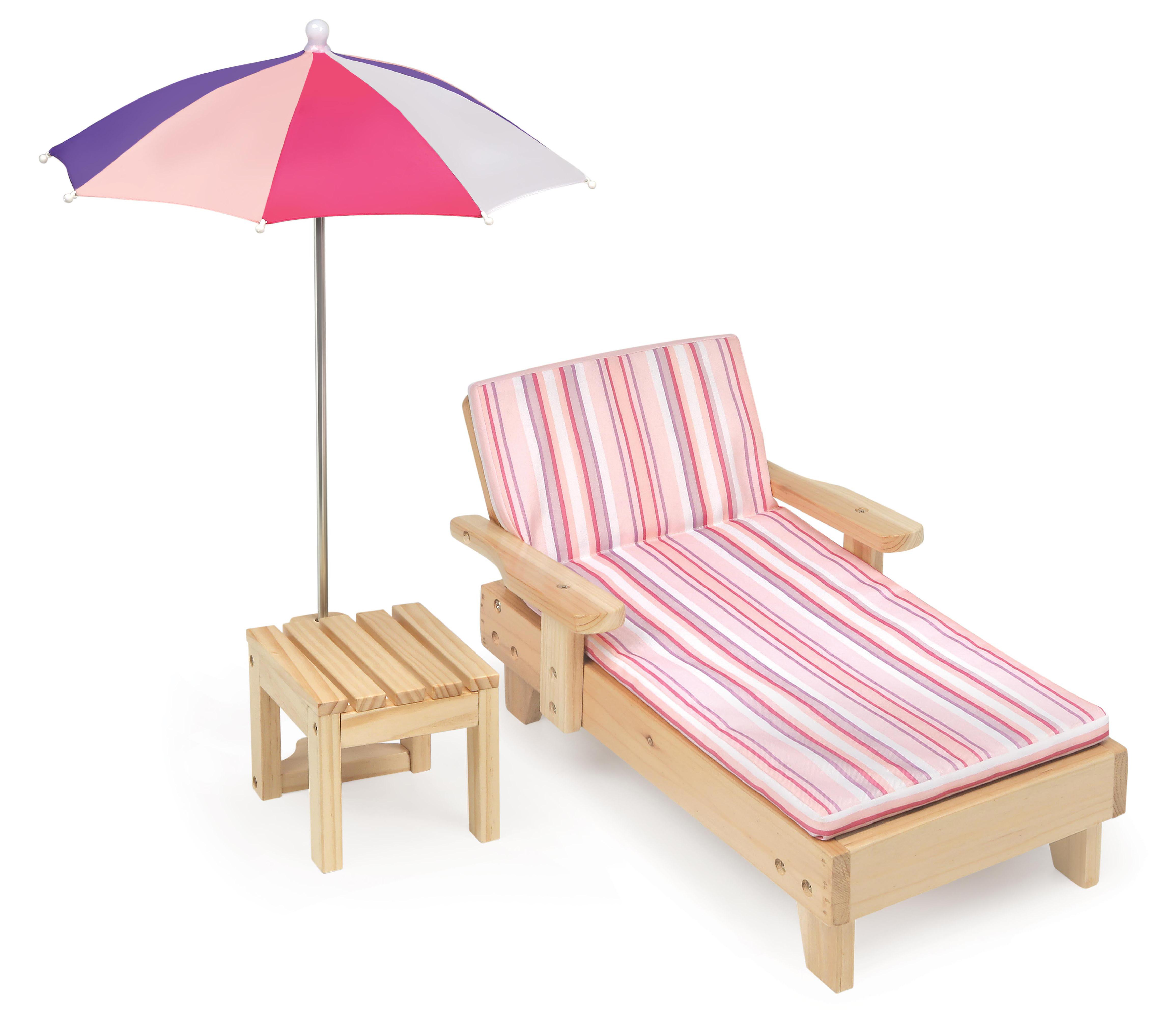 Doll Beach Lounger with Table and Umbrella - Summer Stripes