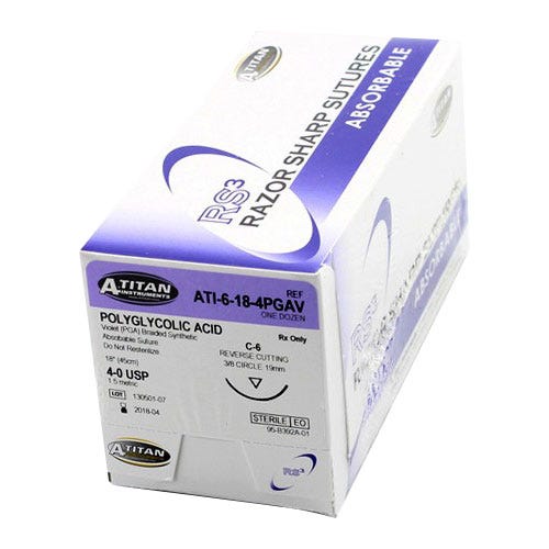 PGA (Polyglycolic Acid) Violet Braided Absorbable Suture, 4-0, C-6, 18" - 12/Box
