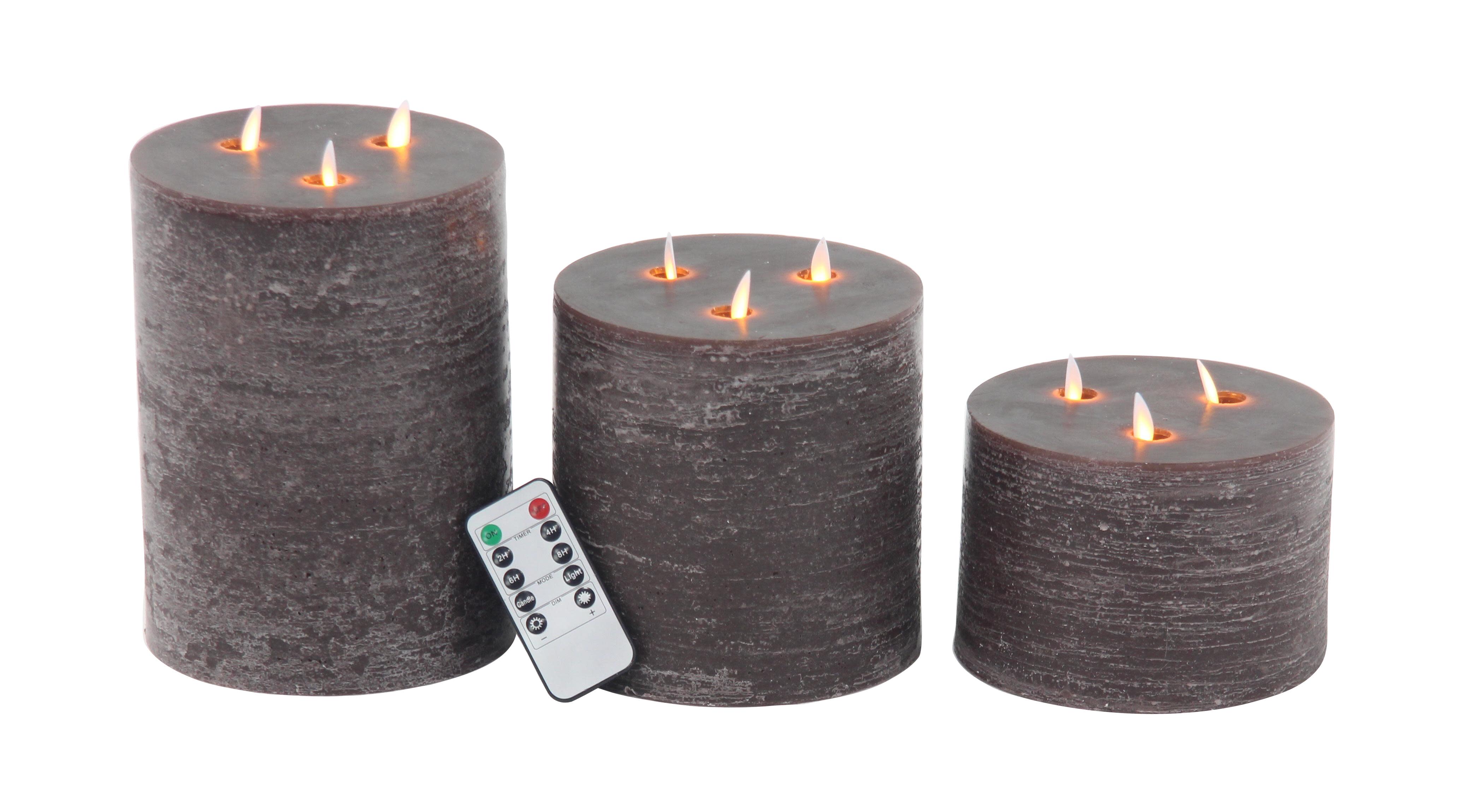 Brown Wax  Flameless Candle with Remote Control, Set of 3 4", 6", 8"H