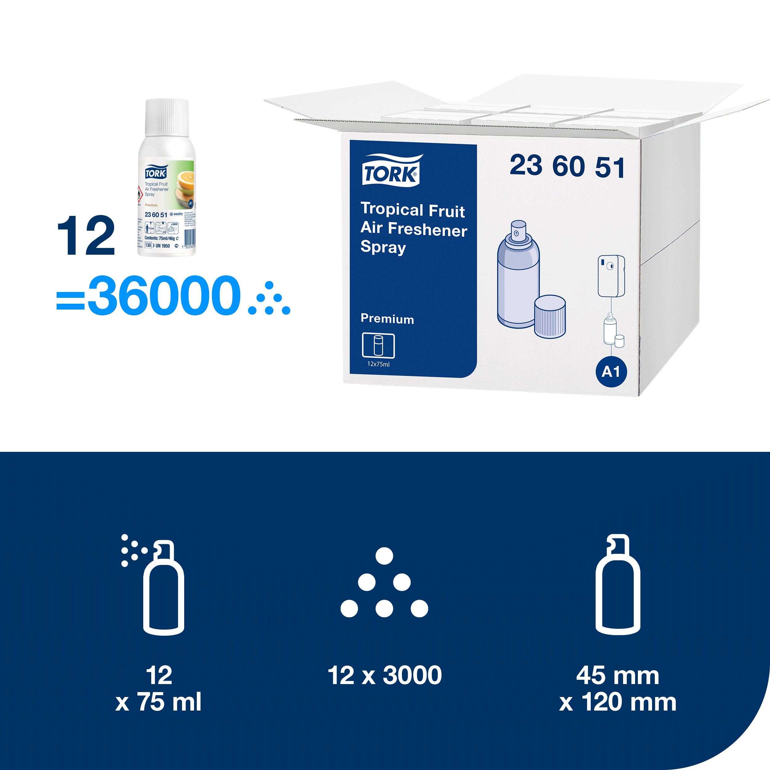 Duftspray, Tropisk frugt, Refill, 75 ml, 1 stk, Tork Premium A1