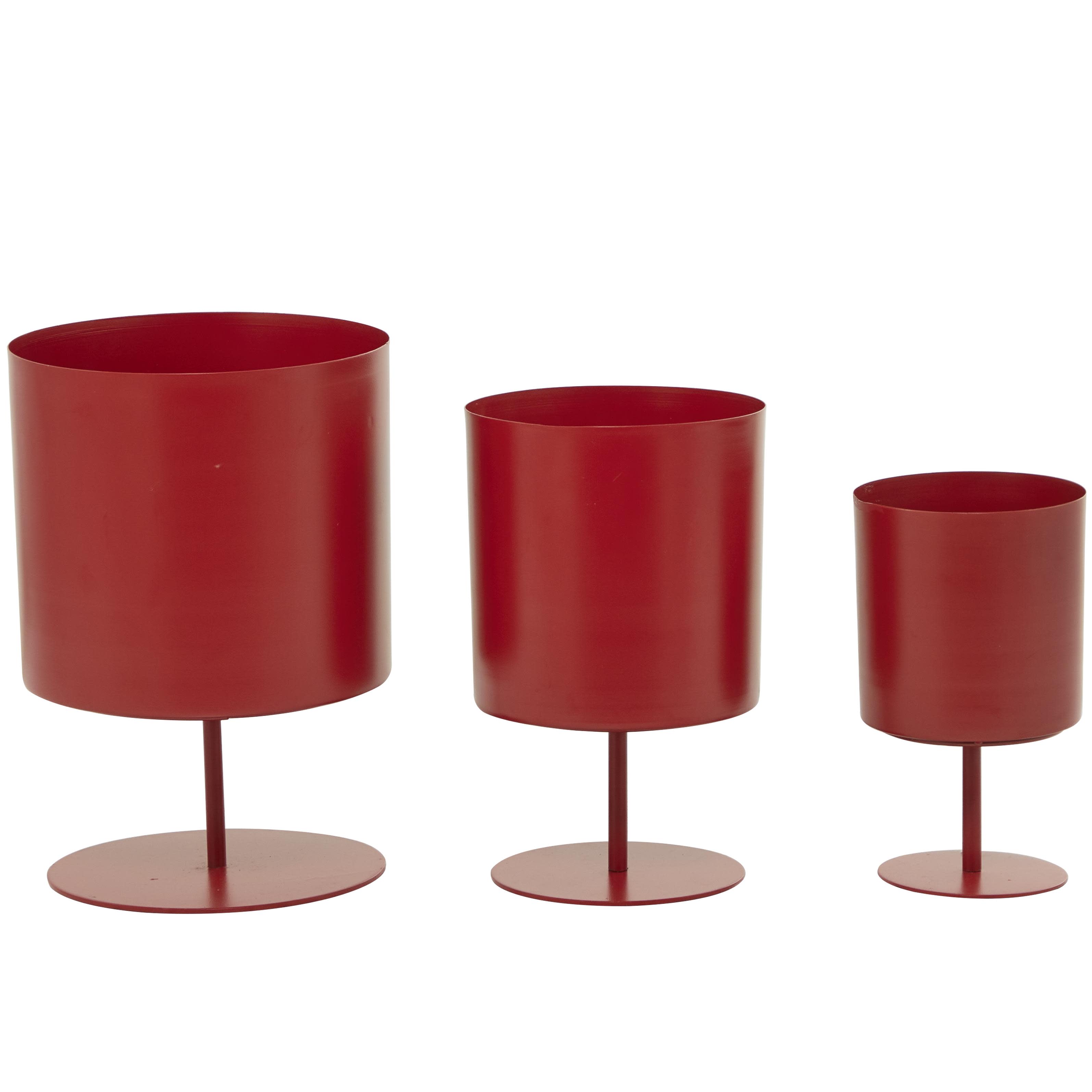 The Novogratz Red Metal  Indoor Outdoor Planter with Pedestal Base, Set of 3 13", 12", 10"H
