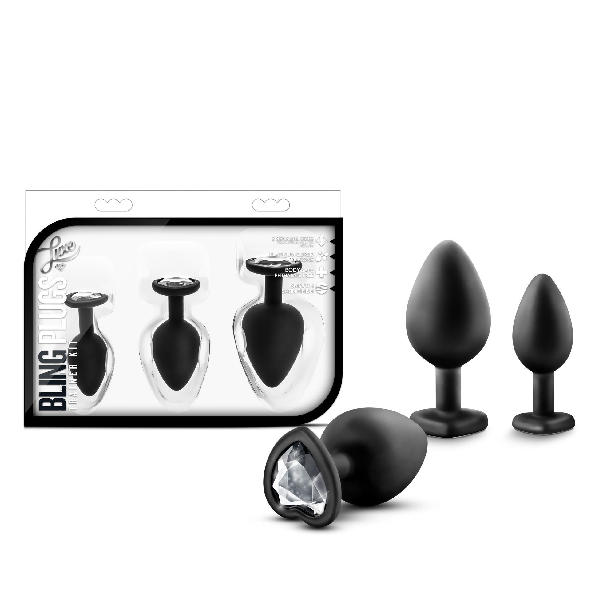 Blush Luxe Bling s Training Kit Black With White Gems Anal Plug