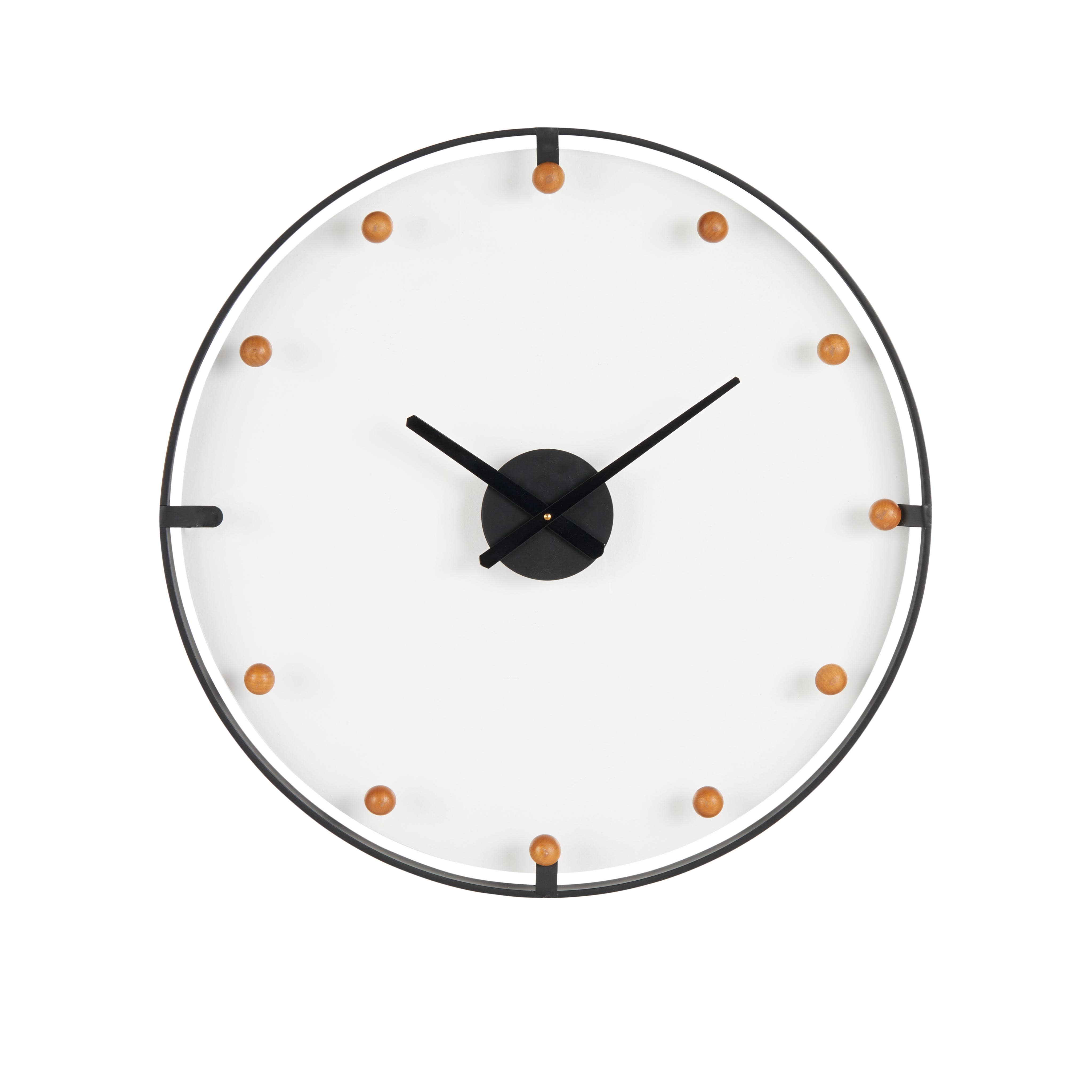 Black Metal  Decorative Wall Clock with Acrylic Face and Ball Accents, 28" x 2" x 28"