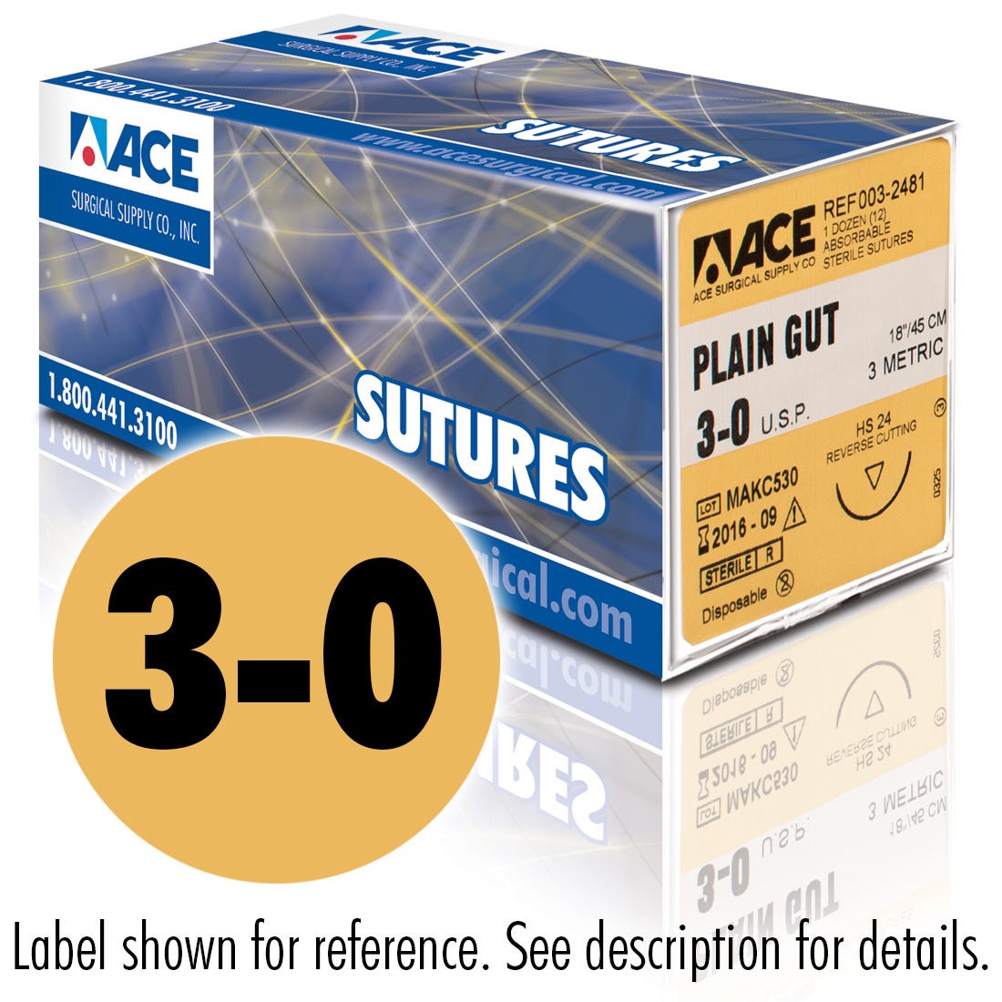 ACE 3-0 Plain Gut Sutures, DS18, 27"