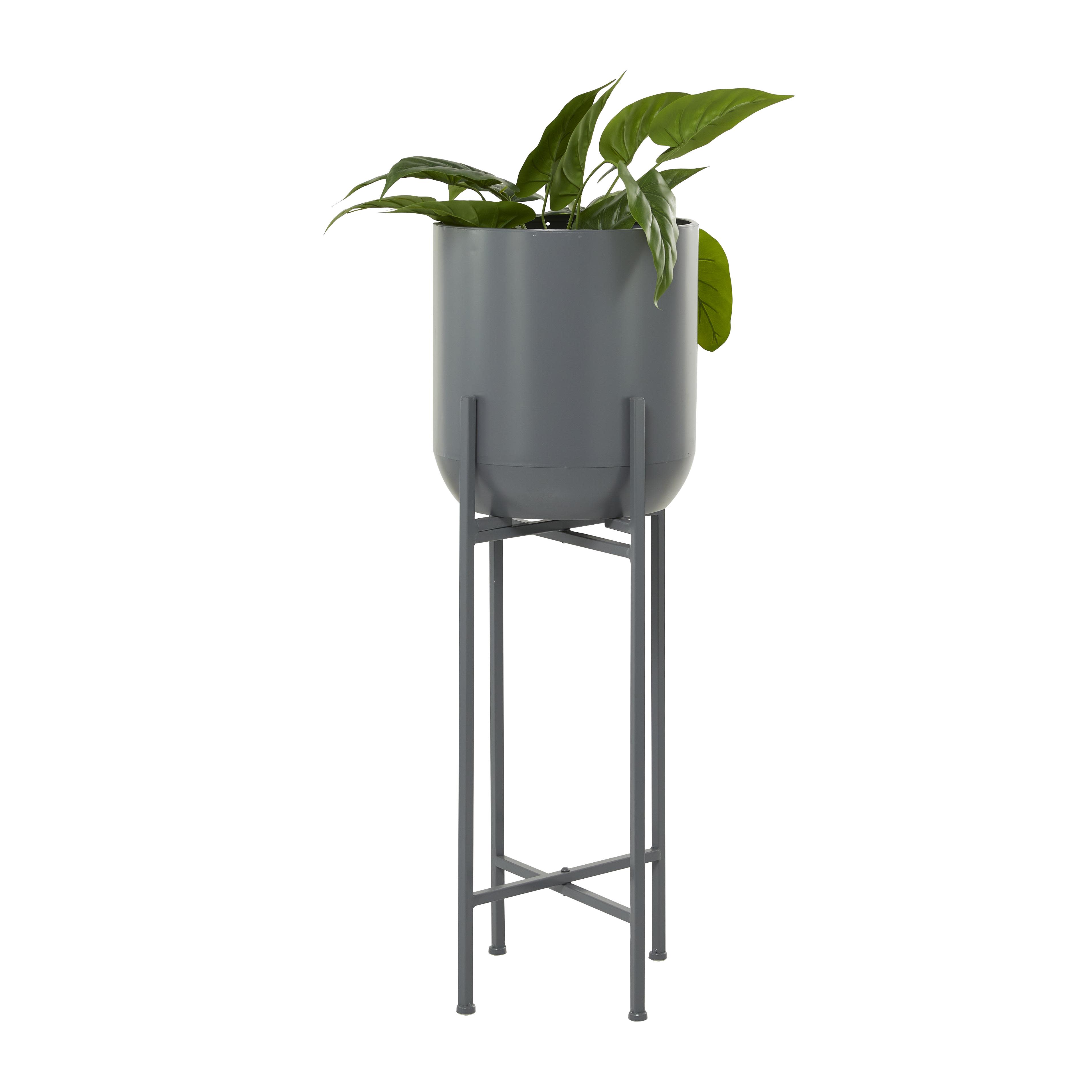 CosmoLiving by Cosmopolitan Gray Metal  Deep Recessed Dome Indoor Outdoor Planter with Removable Stand, 13" x 13" x 36"