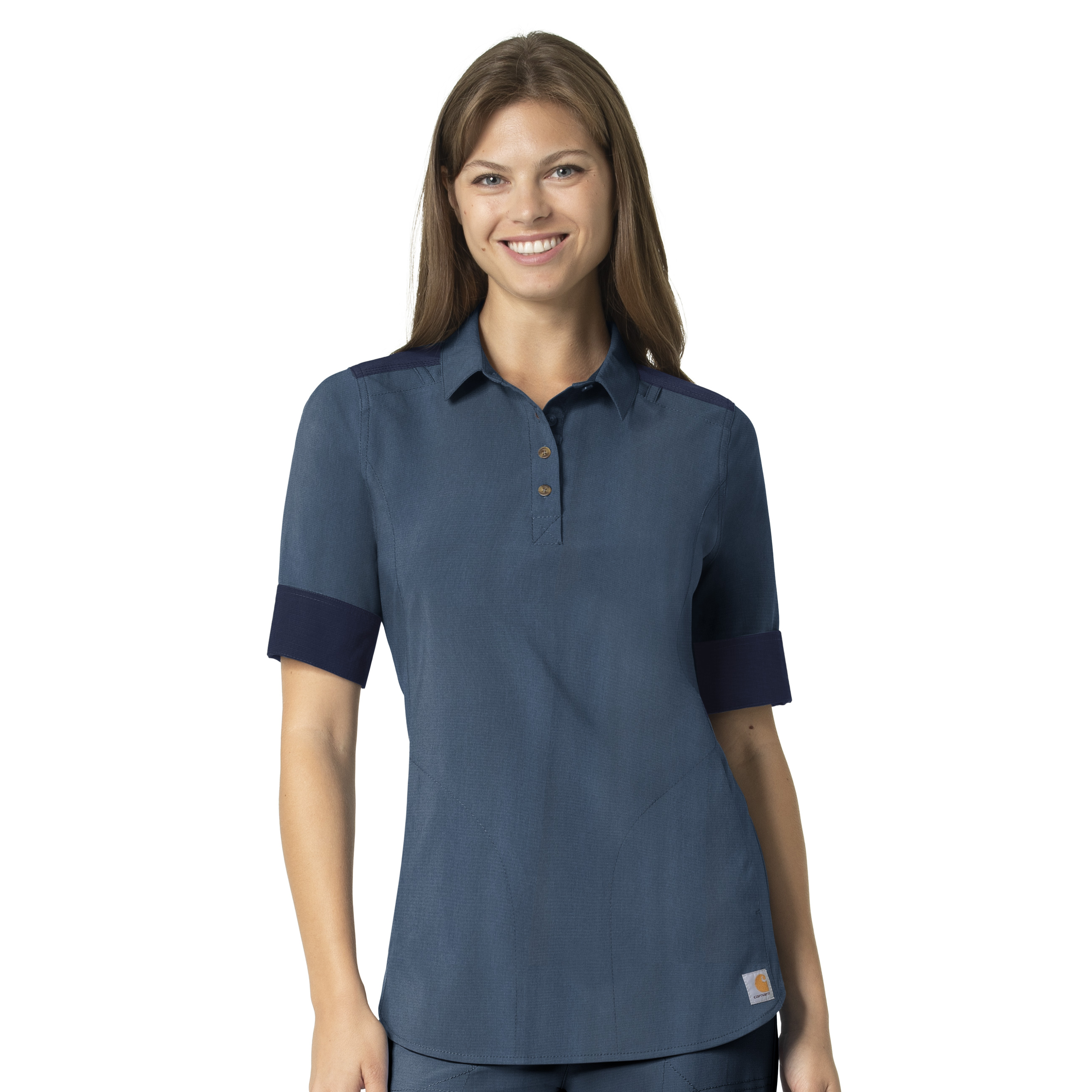 Carhartt Cross-Flex Women&#8216;s Open Placket Convertible Sleeve Scrub Top-