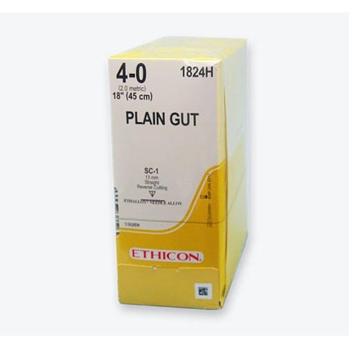 Plain Gut Suture, 4-0, SC-1, Straight Cutting, 18" - 36/Box