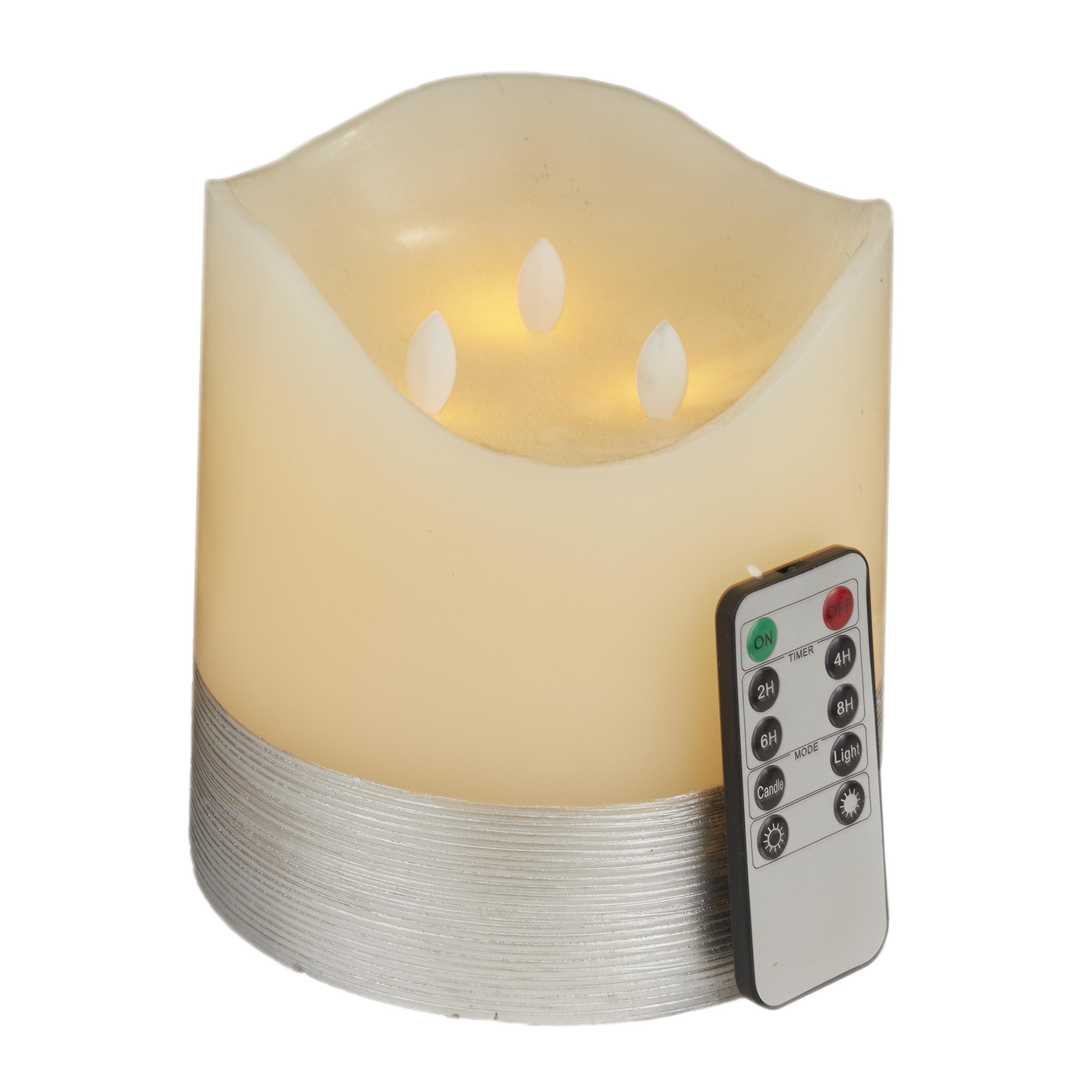 Cream Wax  Silver Base Indoor Outdoor Flameless Candle with Remote Control, 6\" x 6\" x 6\"