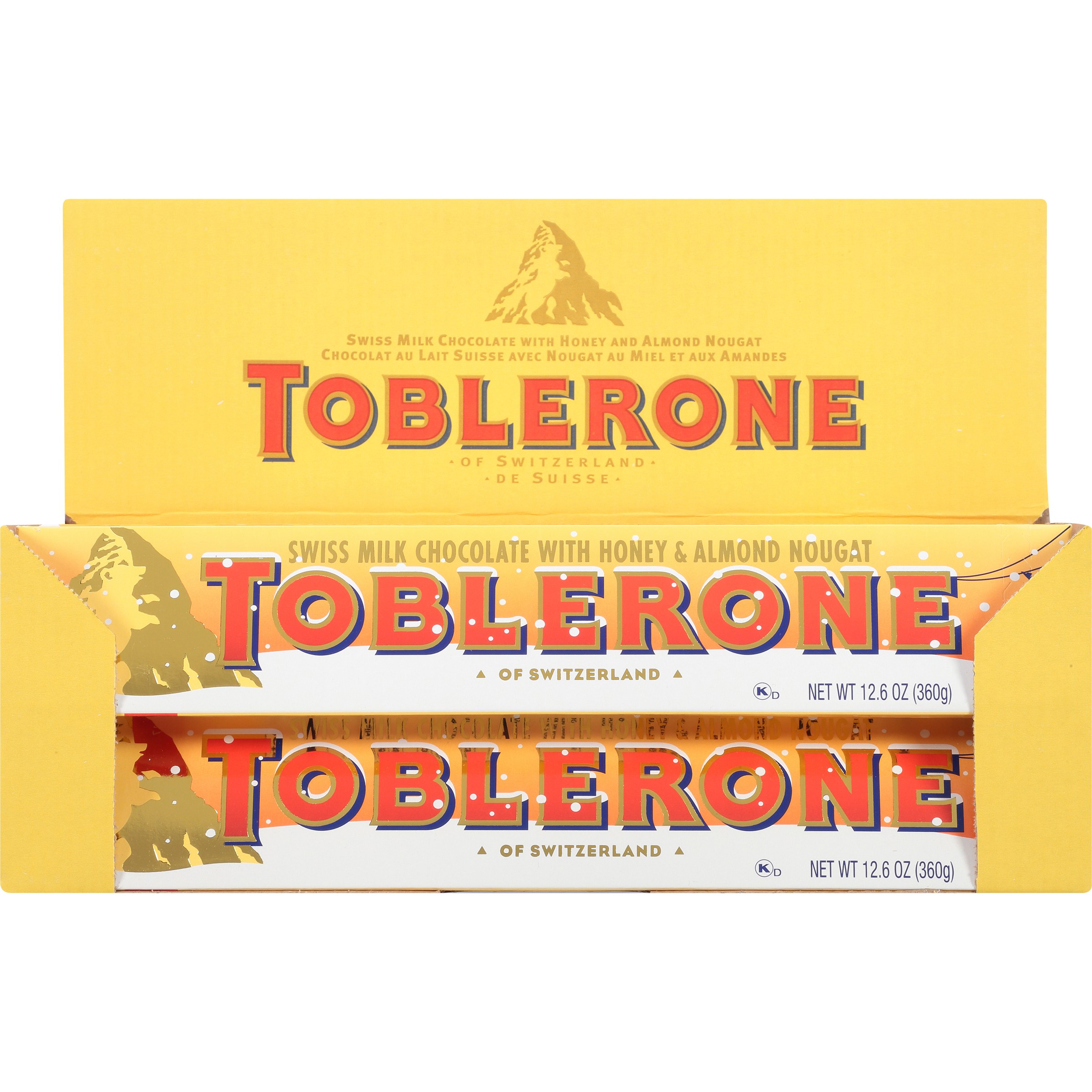 Toblerone Swiss Milk Chocolate with Honey & Almond Nougat, Holiday Chocolate Candy, 10 - 12.6 oz Bars-thumbnail-2