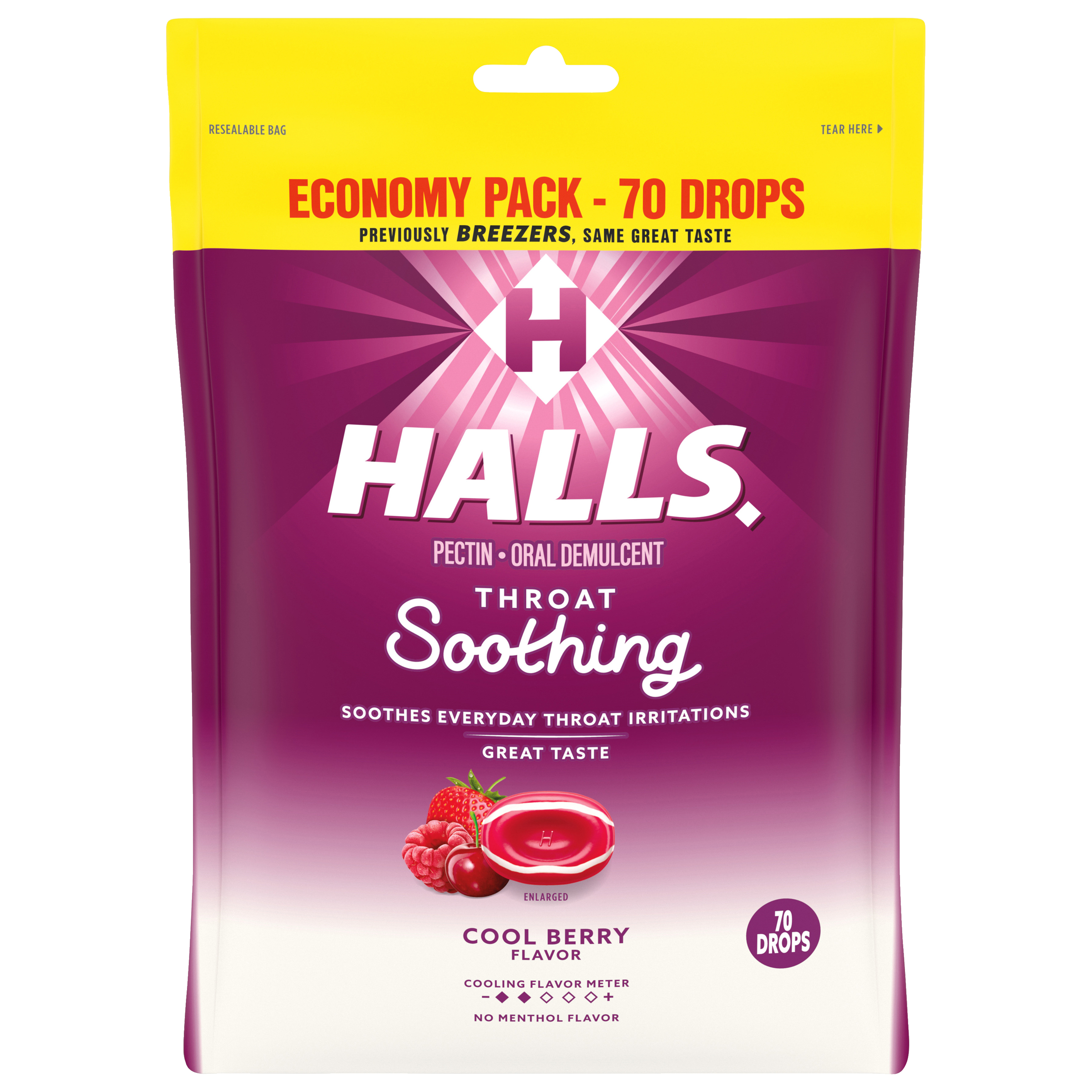 HALLS Throat Soothing (Formerly HALLS Breezers) Cool Berry Throat Drops, Economy Pack, 70 Drops-thumbnail-0