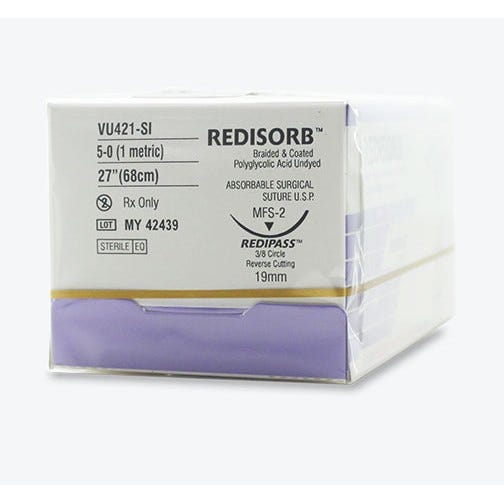 RELI® REDISORB™ Polyglycolic Acid (PGA) Undyed Braided & Coated Suture, 5-0, YFS-2 (C-6), Reverse Cutting, 30" - 12/Box