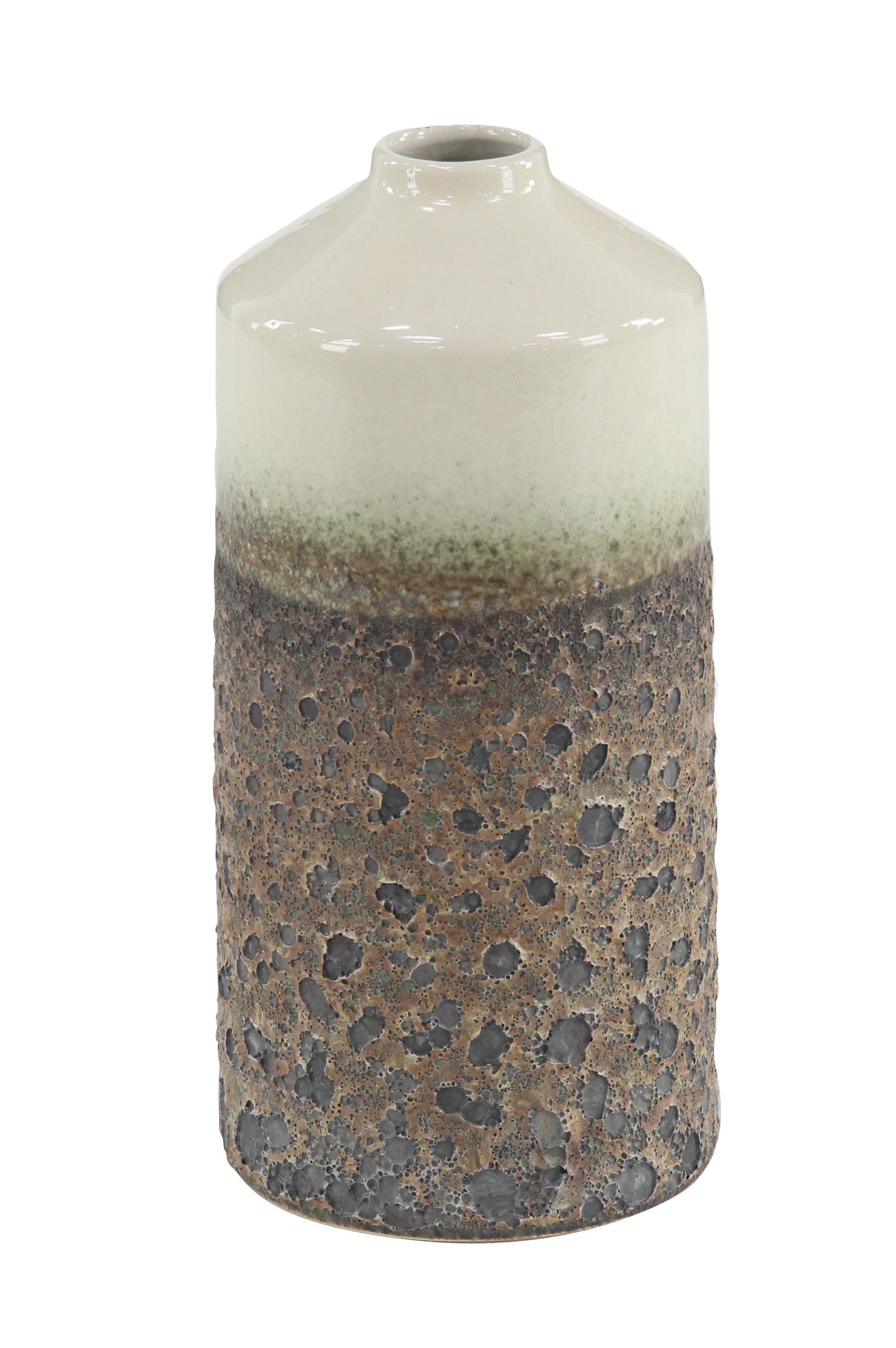 Brown Ceramic  Vase, 6" x 6" x 12"