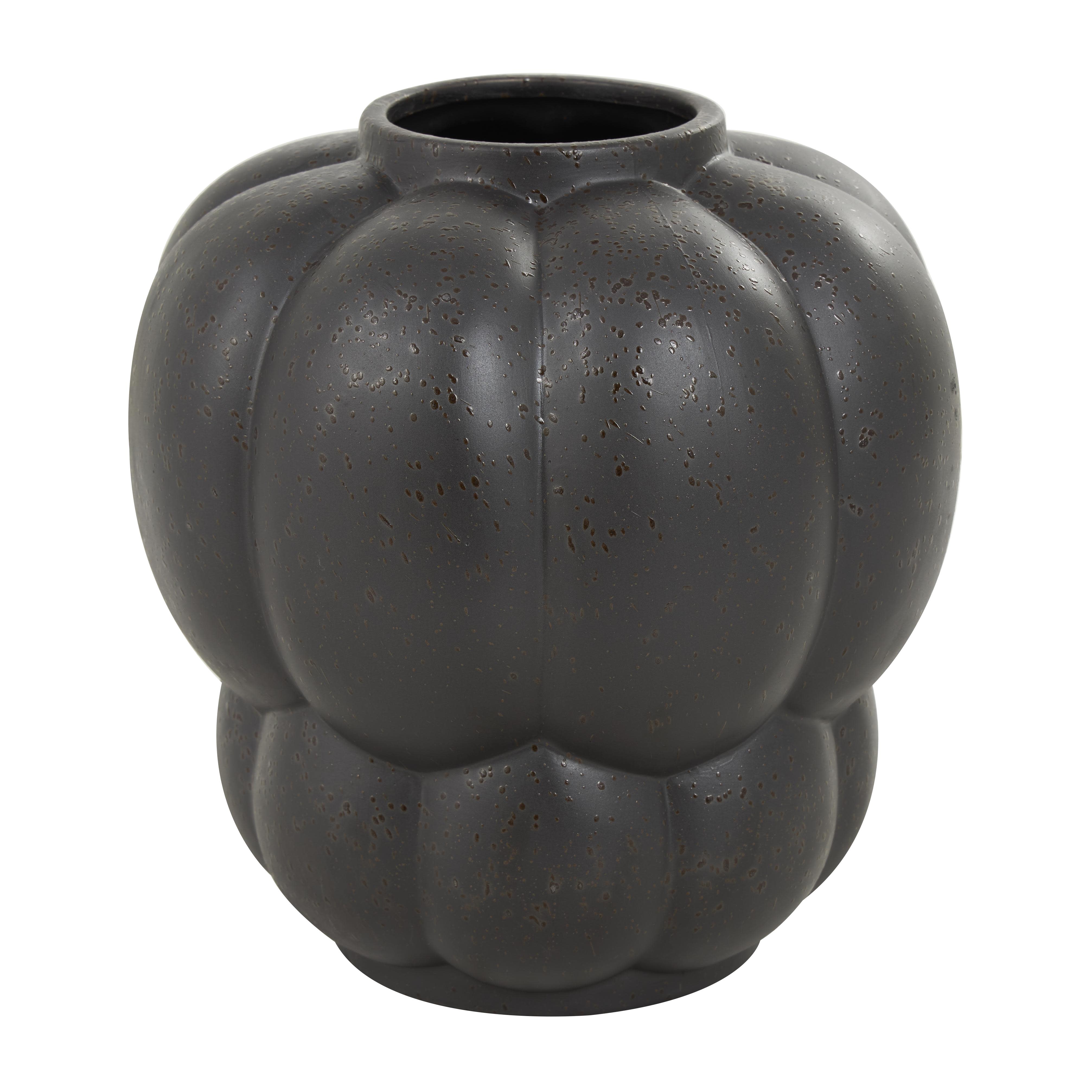 Black Ceramic  Wide Bubble Inspired Decorative Vase with Distressed Speckled Texturing, 10" x 10" x 11"