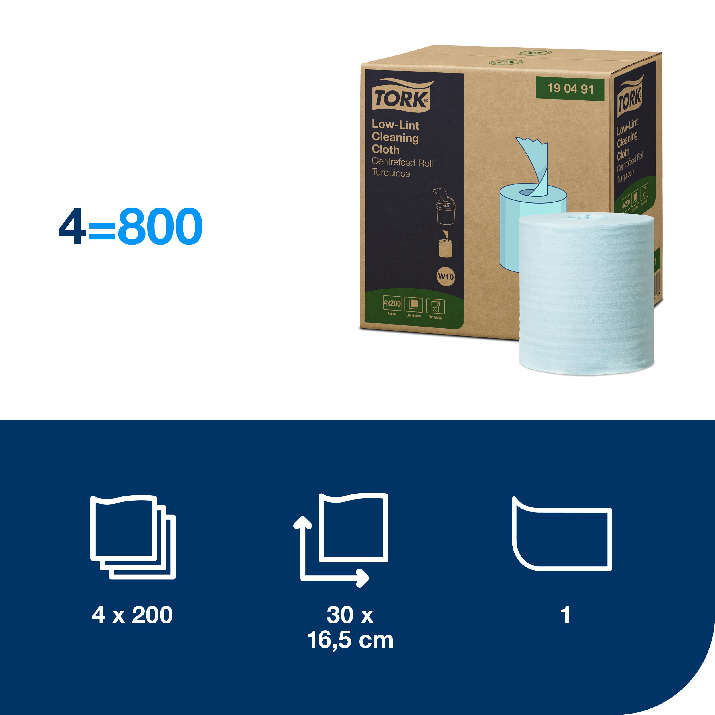 Aftørringsklud, Sensitiv, Til Handy spand, 800 klude, Tork Sensitiv W10