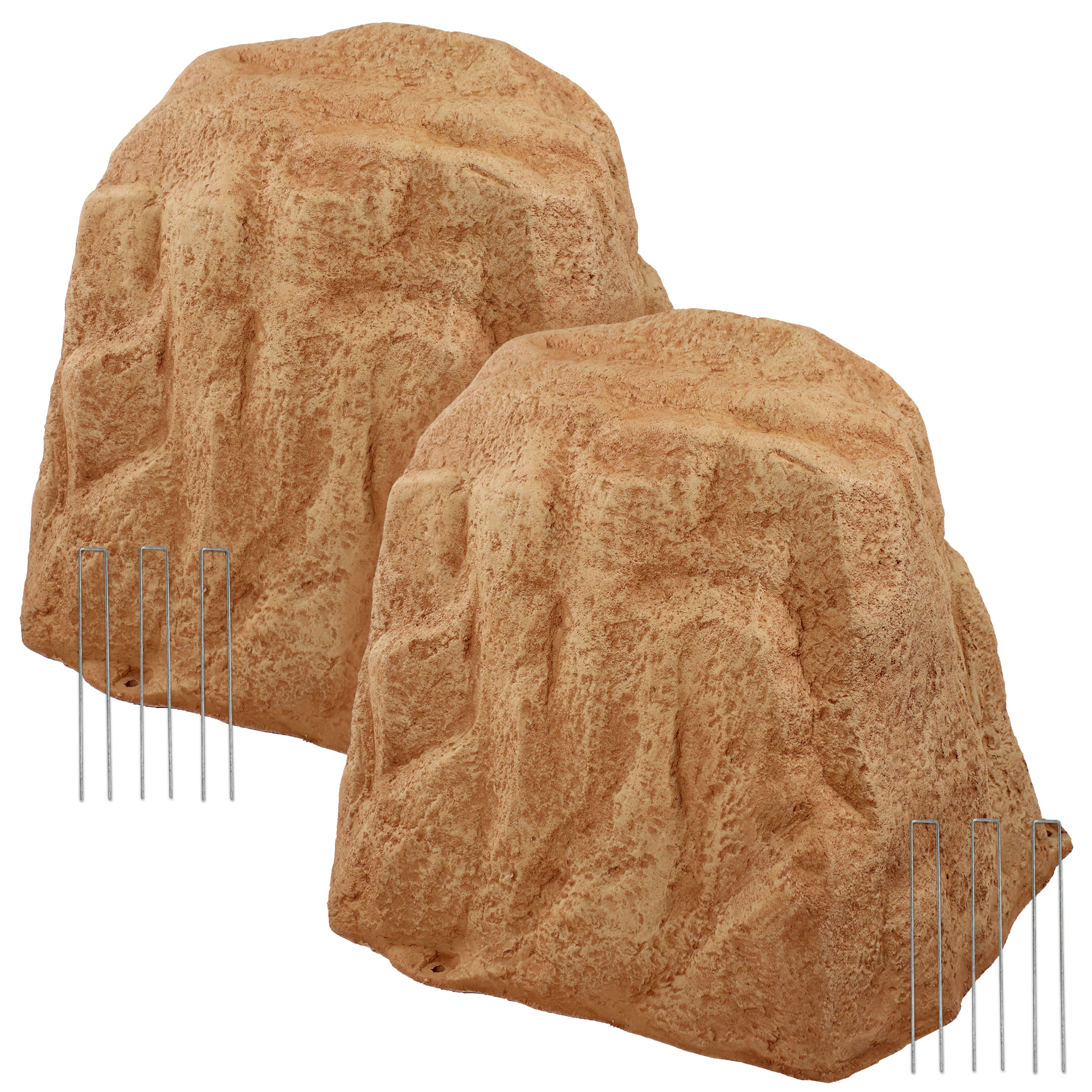 Artificial Polyresin Landscape Rock with Stakes - Sand - 2-Pack