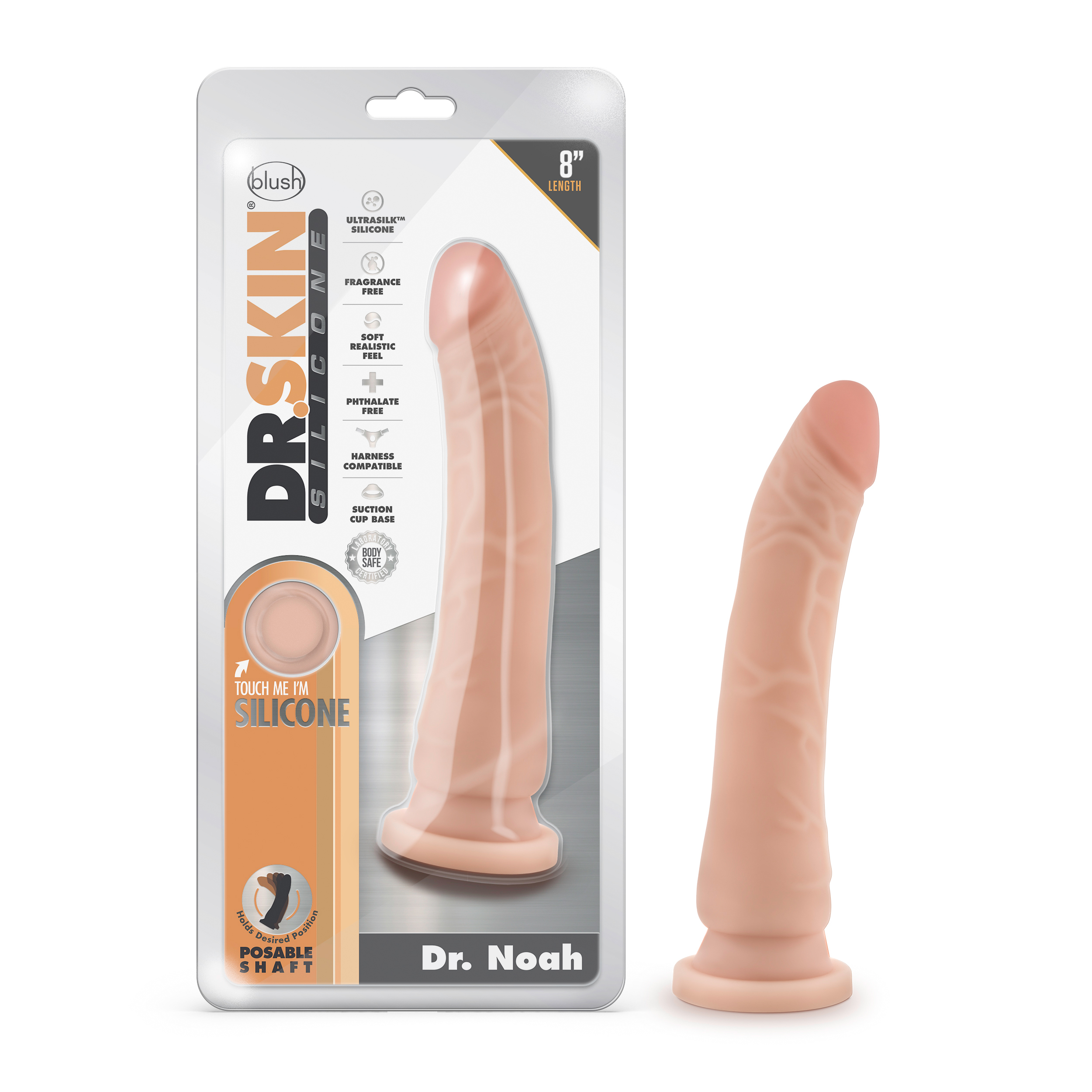 Blush Dr. Skin Silicone Dr. Noah Realistic Vanilla 8.5-Inch Long Dildo With Suction Cup Base