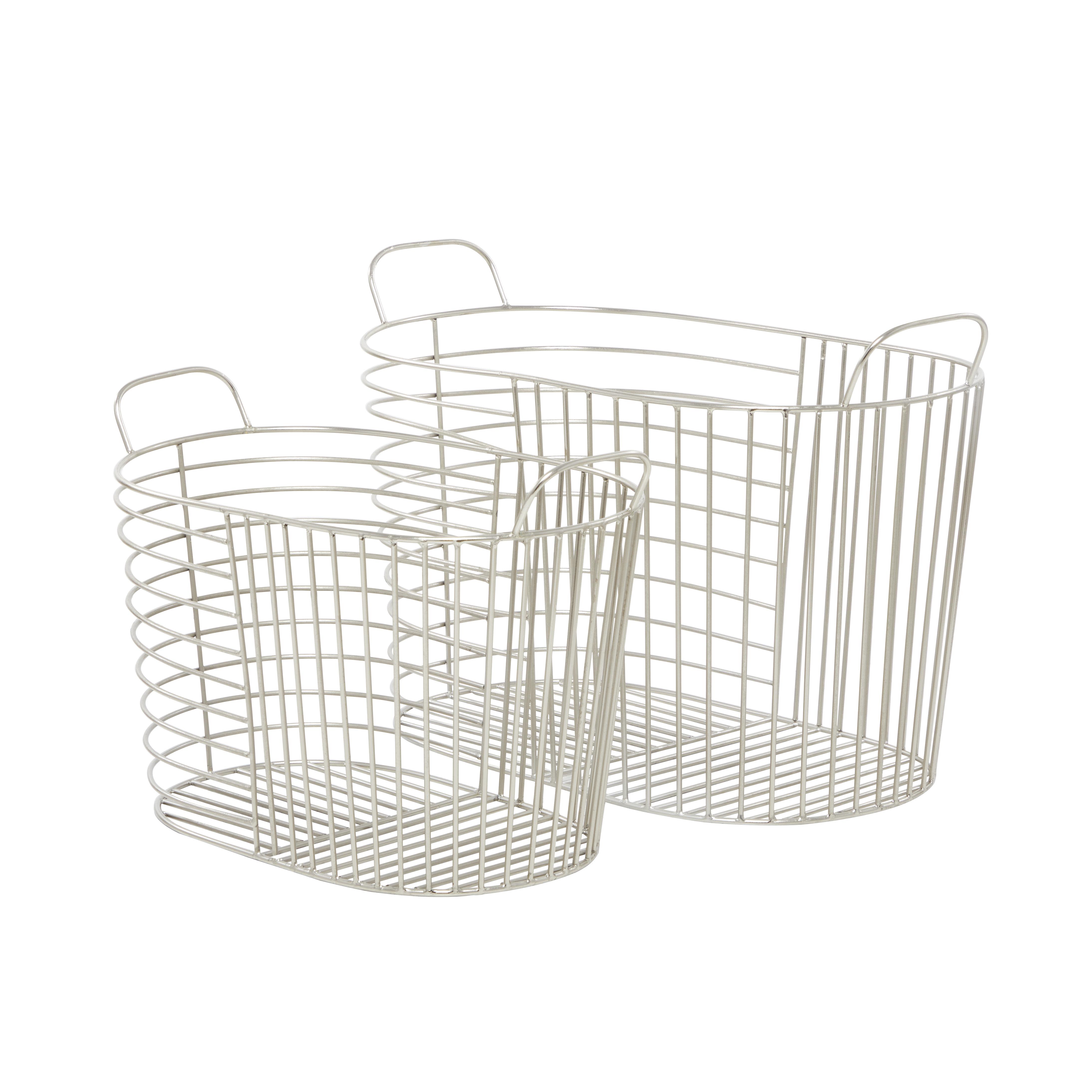 CosmoLiving by Cosmopolitan Silver Metal  Decorative and Functional Storage Basket with Handles, Set of 2 14", 12"H