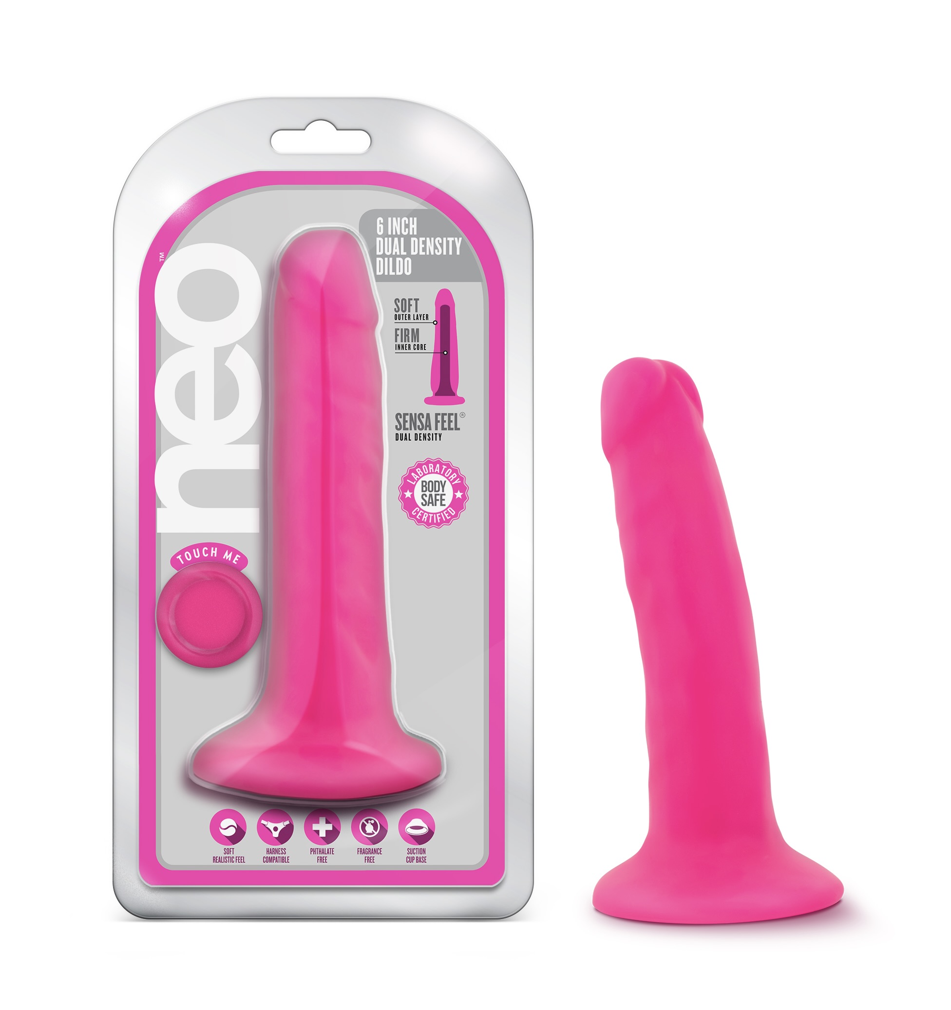 Blush Neo Realistic Neon Pink 6-Inch Long Dildo With Suction Cup Base