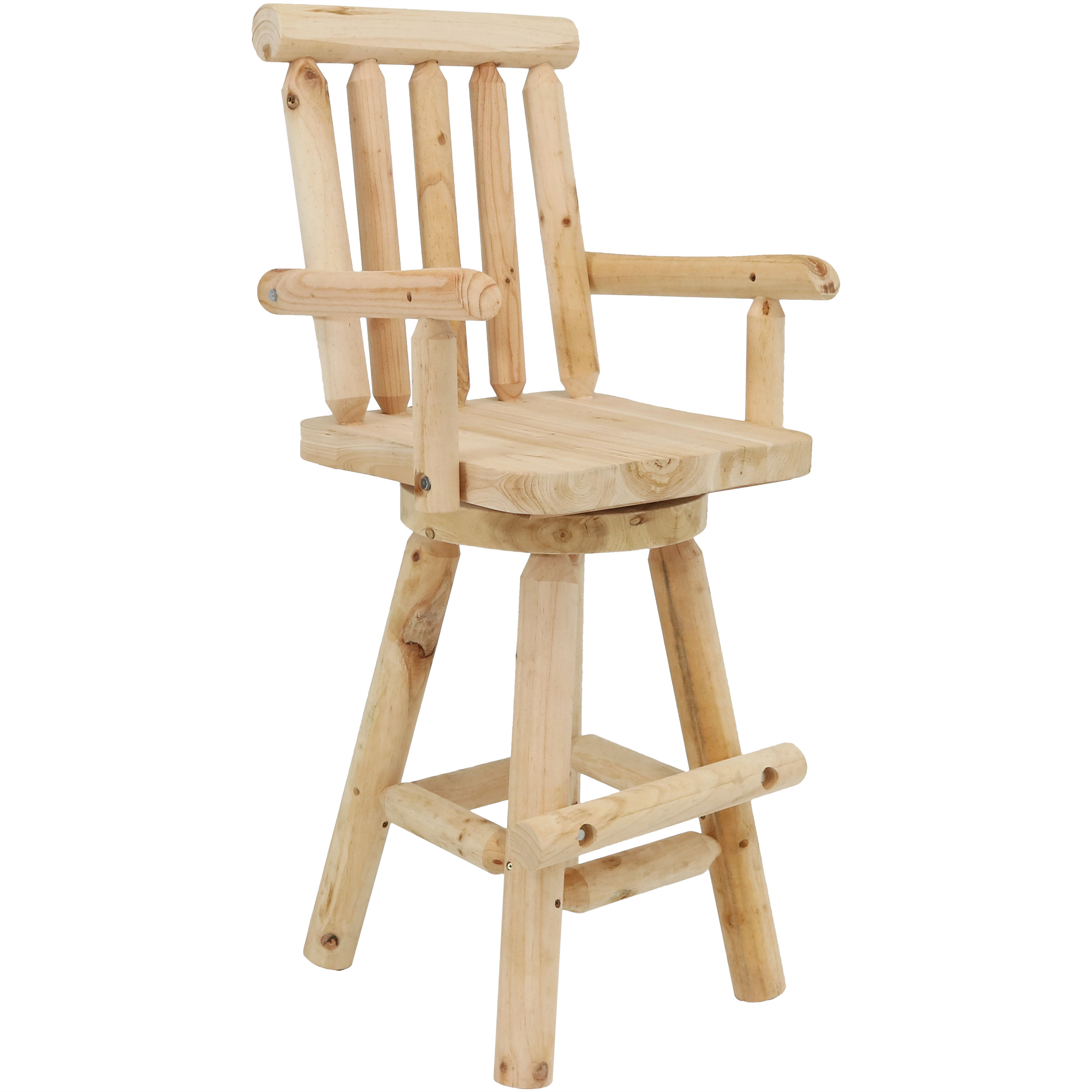 Sunnydaze Rustic Bar Stool, Log Cabin Style Unfinished Wood Construction, 4-Foot, Single